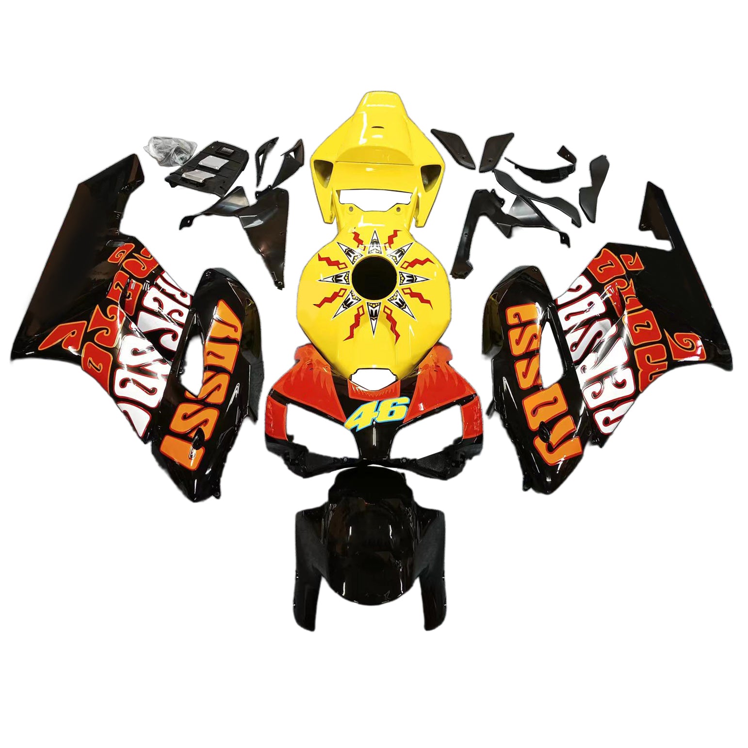 Amotopart Stroomlijnkappen 2004-2005 Honda CBR 1000 RR Zwart Geel Valentino Rossi Generiek