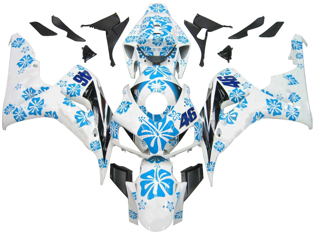 Amotopart Carénages 2006-2007 Honda CBR 1000 RR Blanc &amp; Bleu Floral Generic