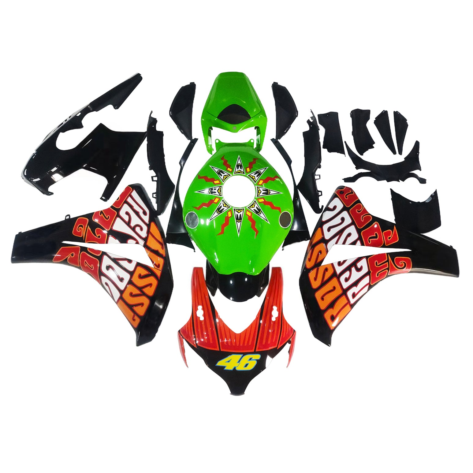Amotopart stroomlijnkappen 2008-2011 Honda CBR 1000 RR Zwart Groen Valentino Rossi Generiek
