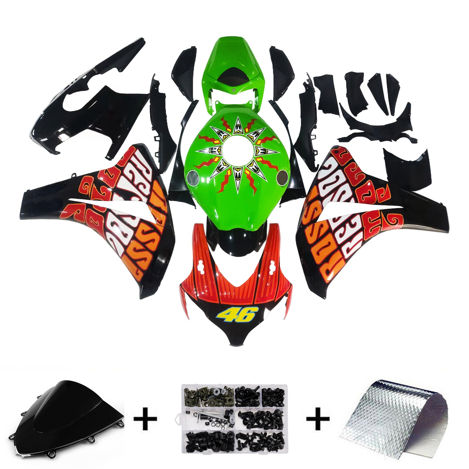 Amotopart stroomlijnkappen 2008-2011 Honda CBR 1000 RR Zwart Groen Valentino Rossi Generiek