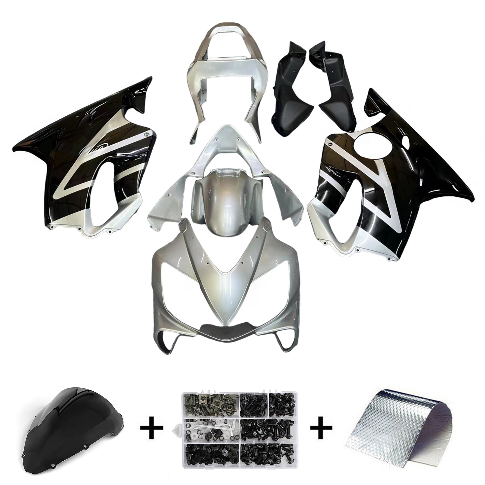 Amotopart stroomlijnkappen 2001-2003 Honda CBR 600 F4i zilver en zwart F4i generiek