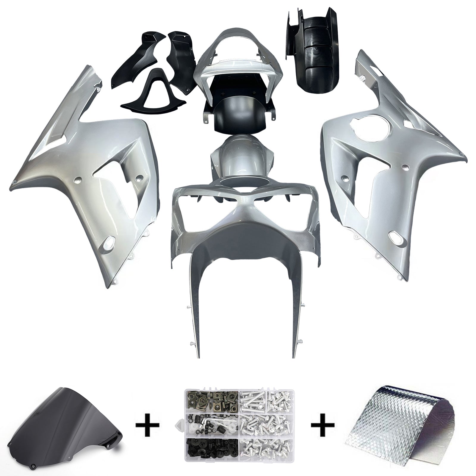 Carénages Amotopart 2003-2004 Kawasaki ZX6R 636 Silver Ninja Generic