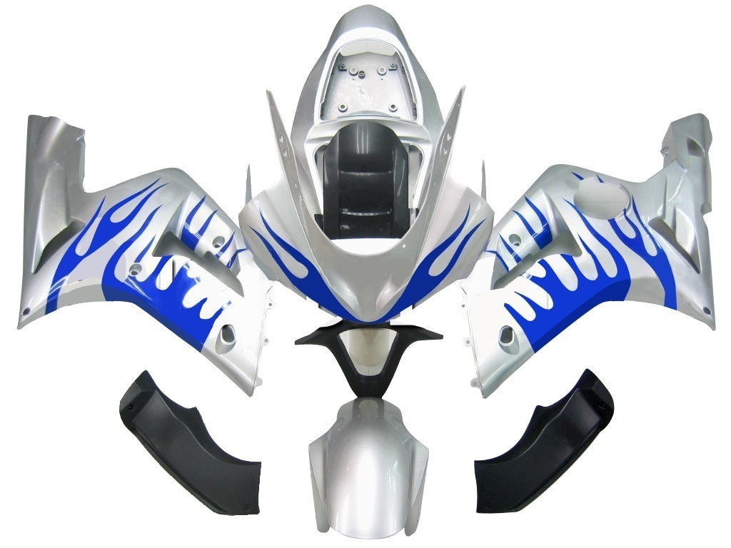 Carénages Amotopart 2003-2004 Kawasaki ZX6R 636 Silver &amp; Blue Flame Ninja Generic