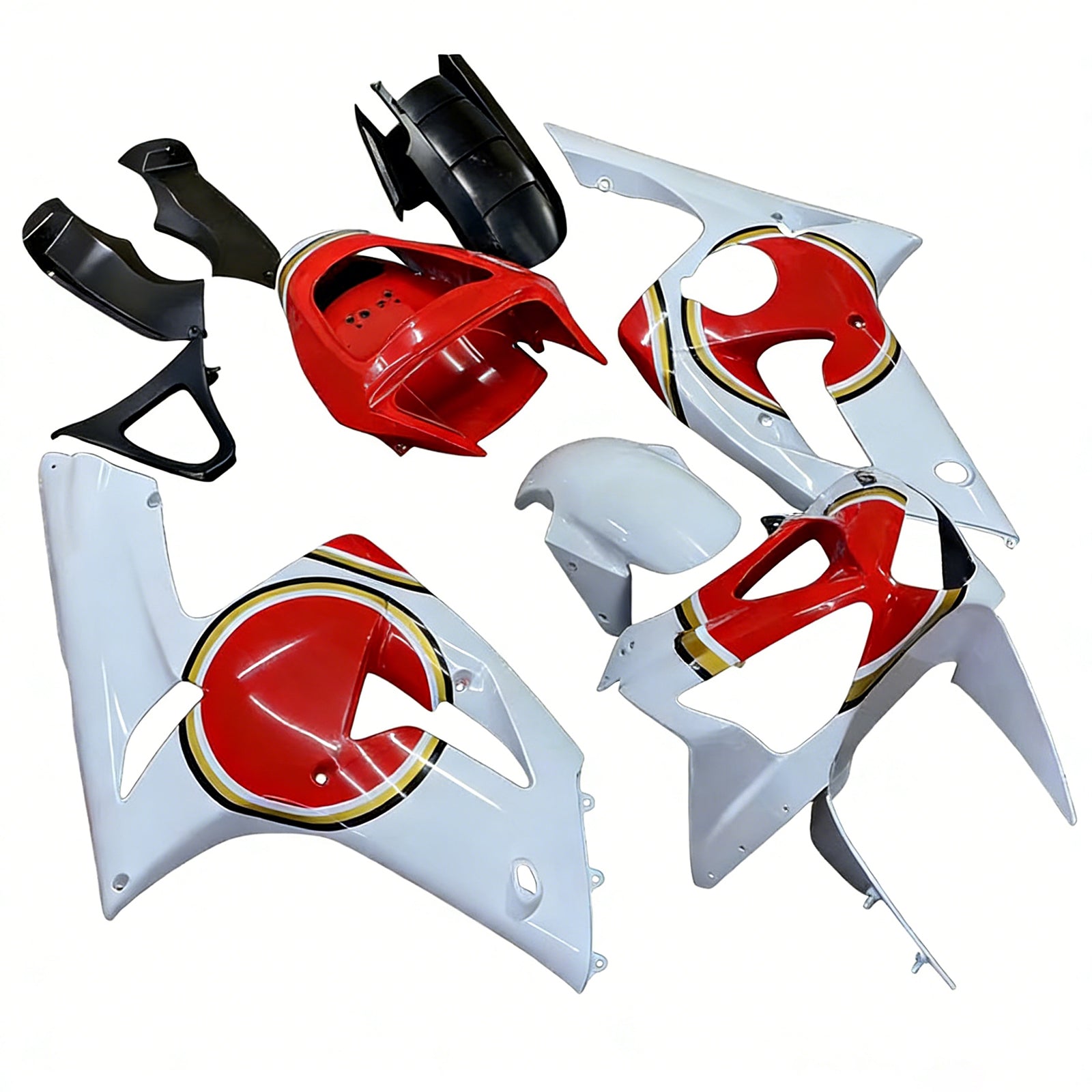 Carénages Amotopart 2003-2004 Kawasaki ZX6R 636 Blanc Rouge Lucky Strike Ninja Generic