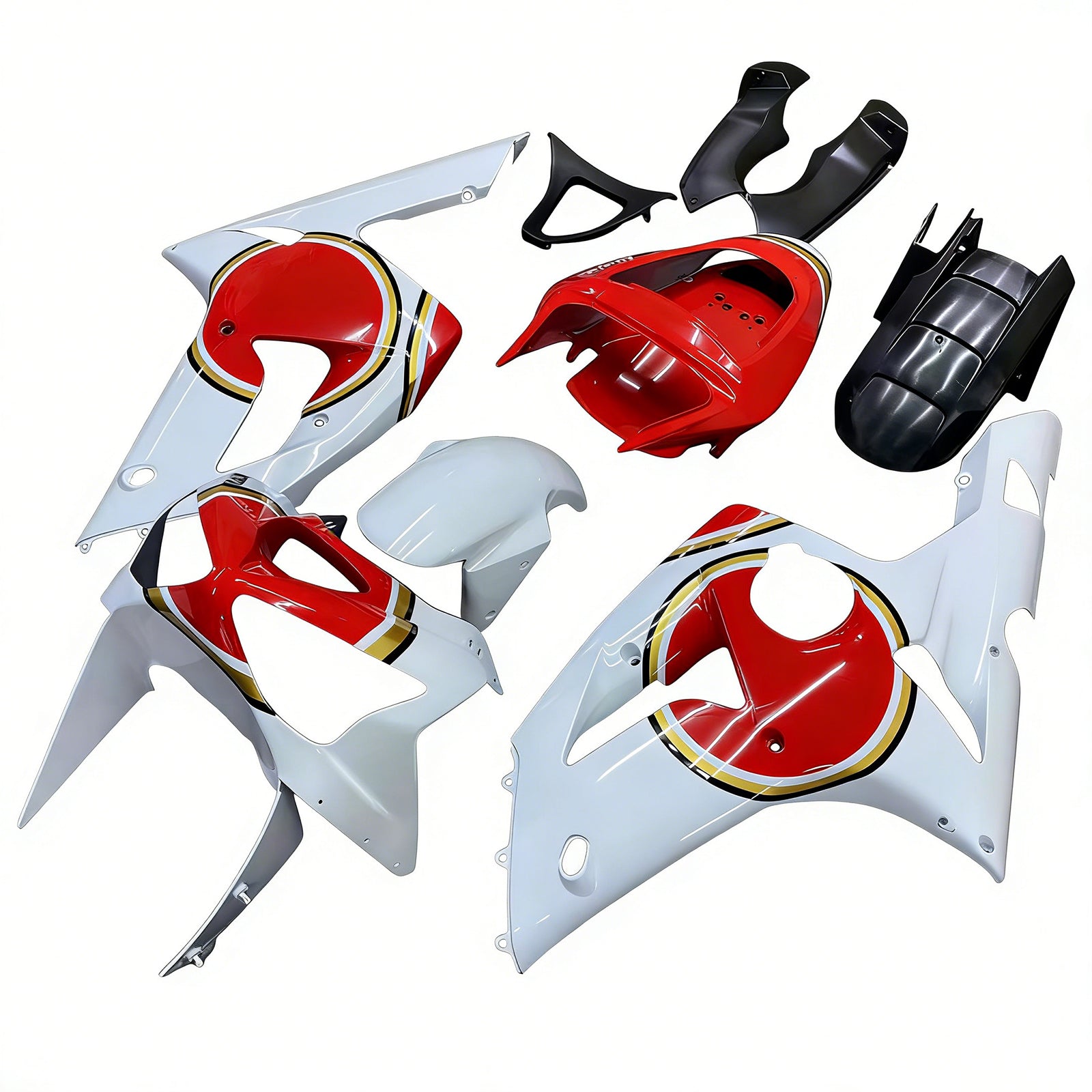 Carénages Amotopart 2003-2004 Kawasaki ZX6R 636 Blanc Rouge Lucky Strike Ninja Generic