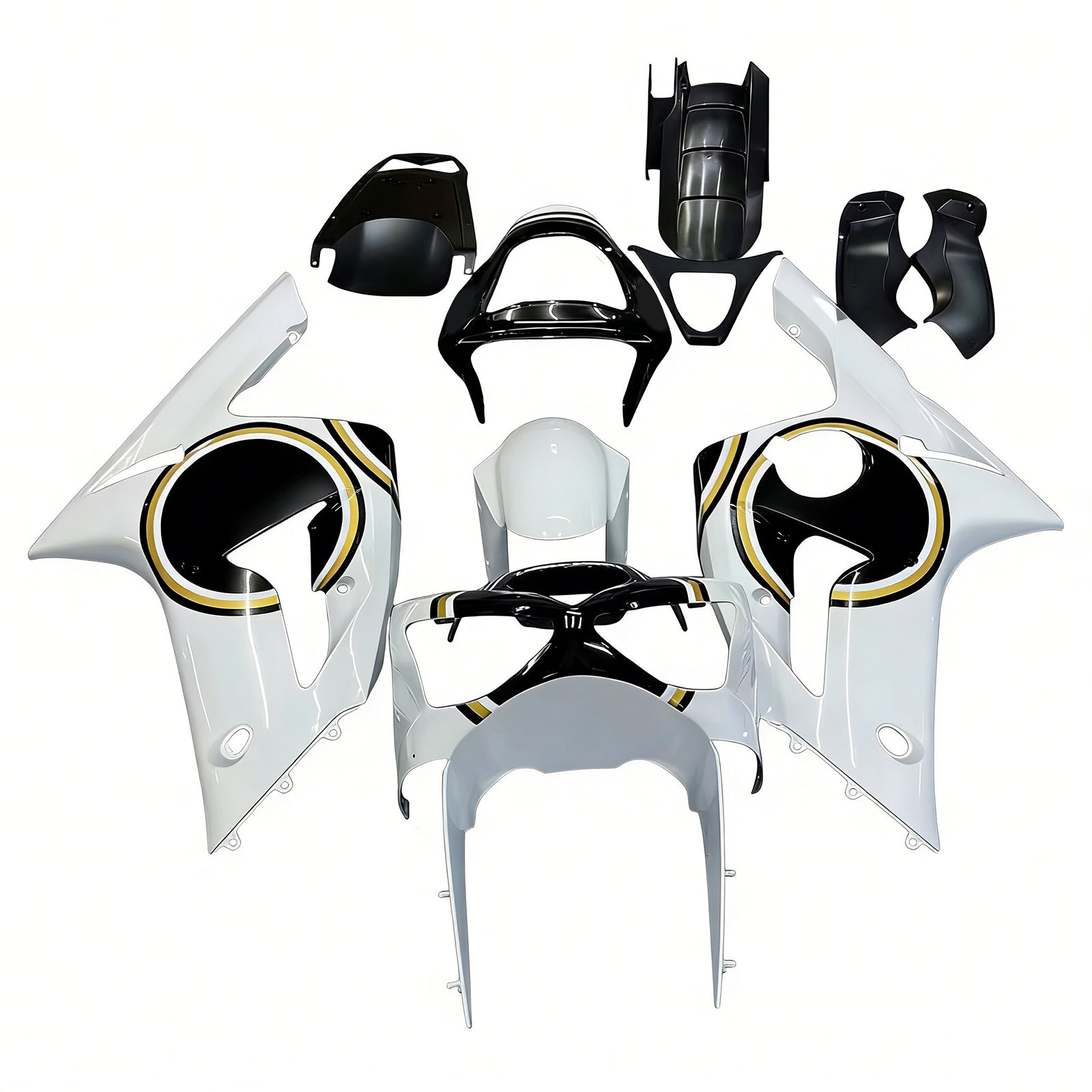 Amotopart stroomlijnkappen 2003-2004 Kawasaki ZX6R 636 wit zwart Lucky Strike generiek