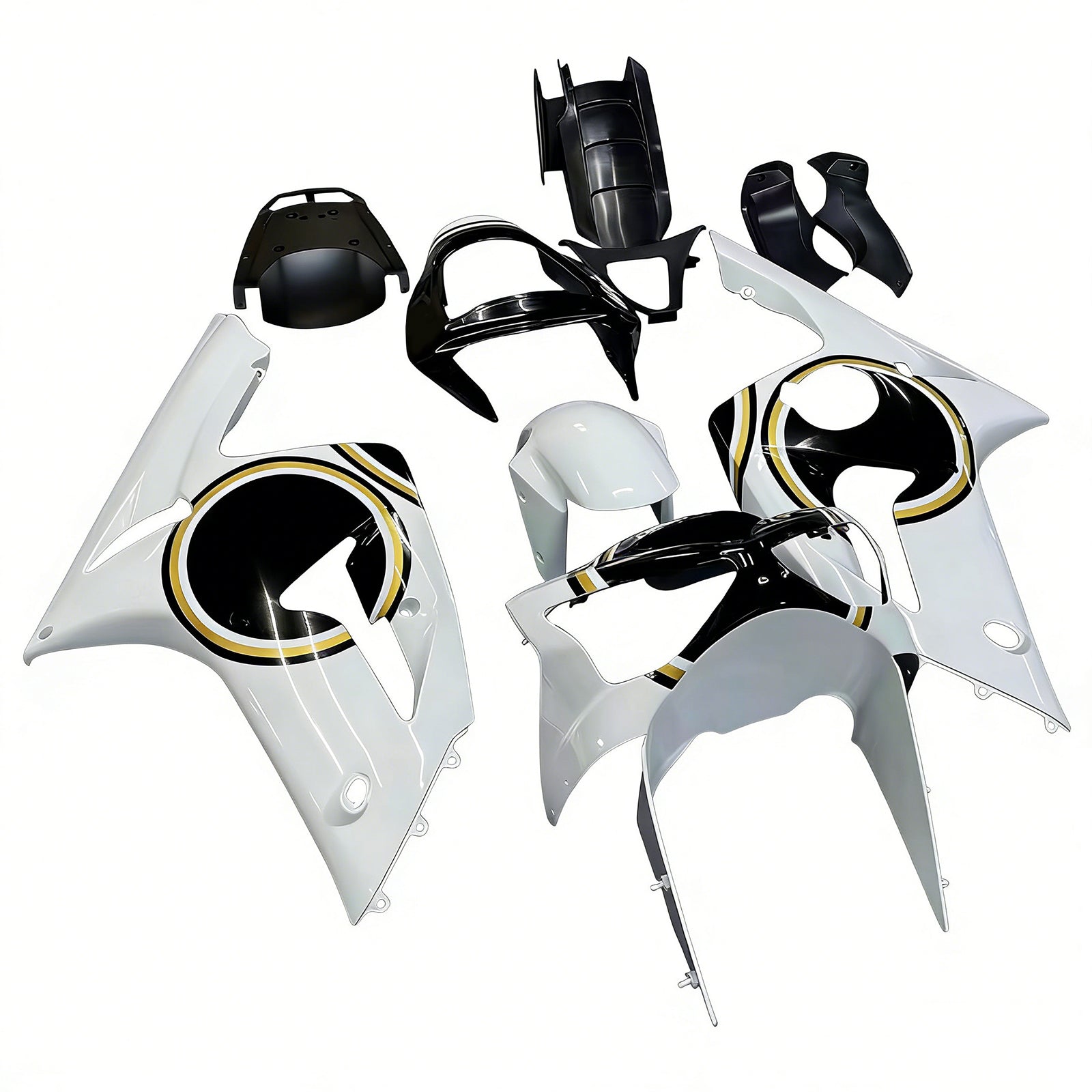 Amotopart stroomlijnkappen 2003-2004 Kawasaki ZX6R 636 wit zwart Lucky Strike generiek