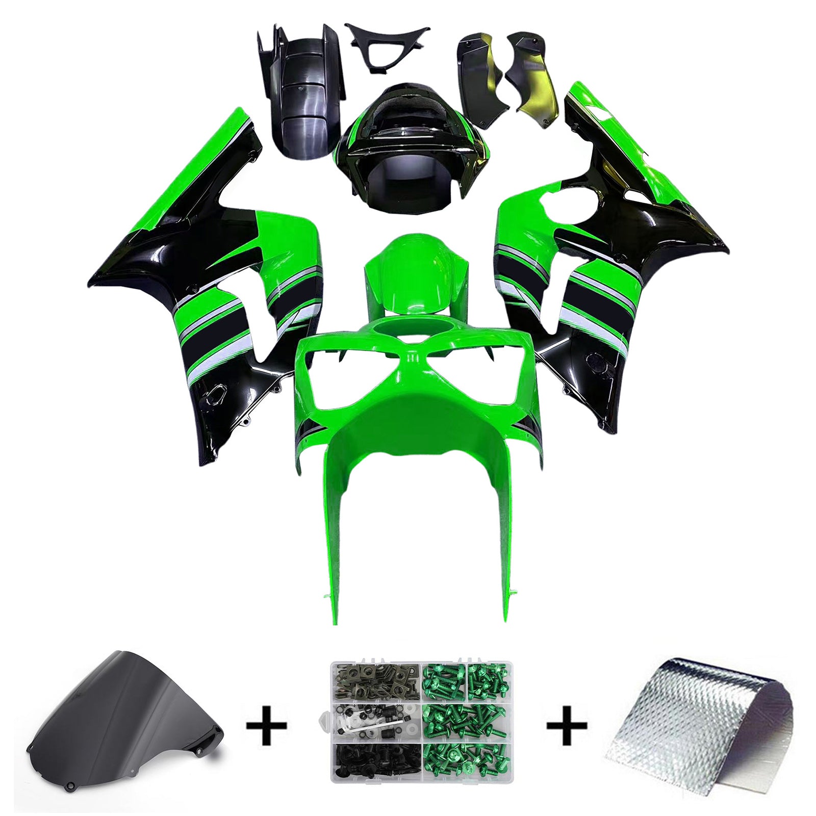 Amotopart Kawasaki ZX6R 636 2003-2004 Kit Carénage Carrosserie Plastique ABS