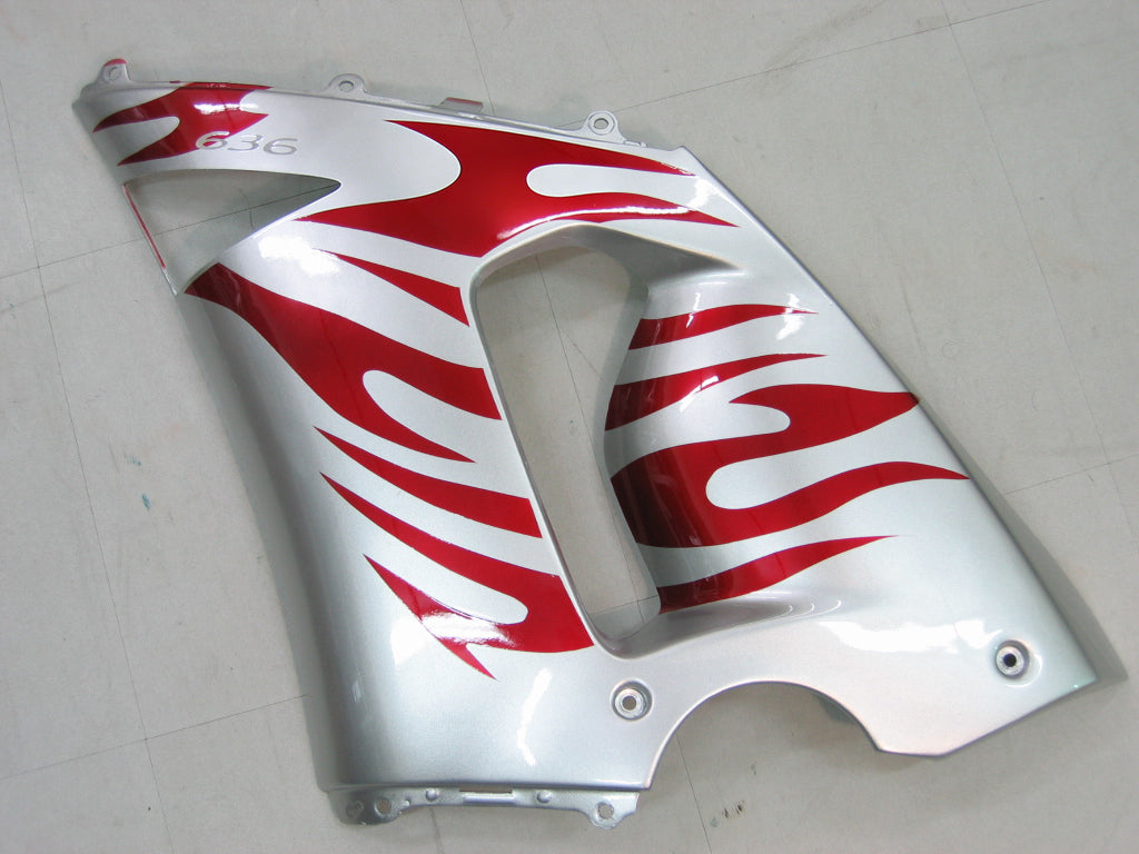 Carénages Amotopart 2005-2006 Kawasaki ZX6R 636 Silver &amp; Red Flame Ninja Generic