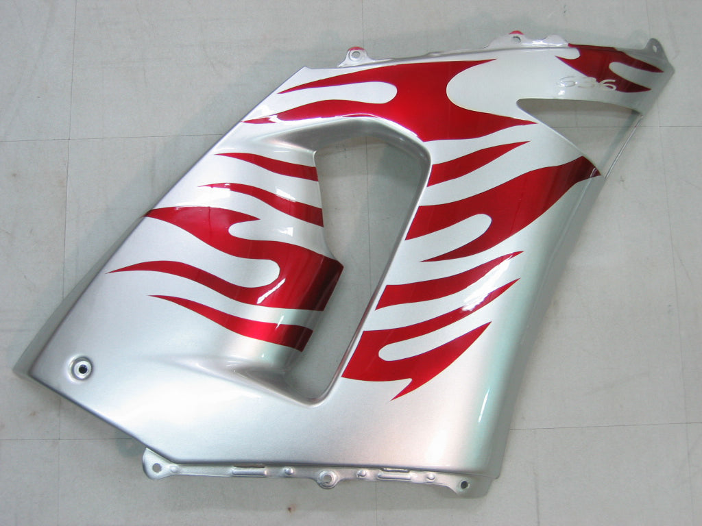 Carénages Amotopart 2005-2006 Kawasaki ZX6R 636 Silver &amp; Red Flame Ninja Generic