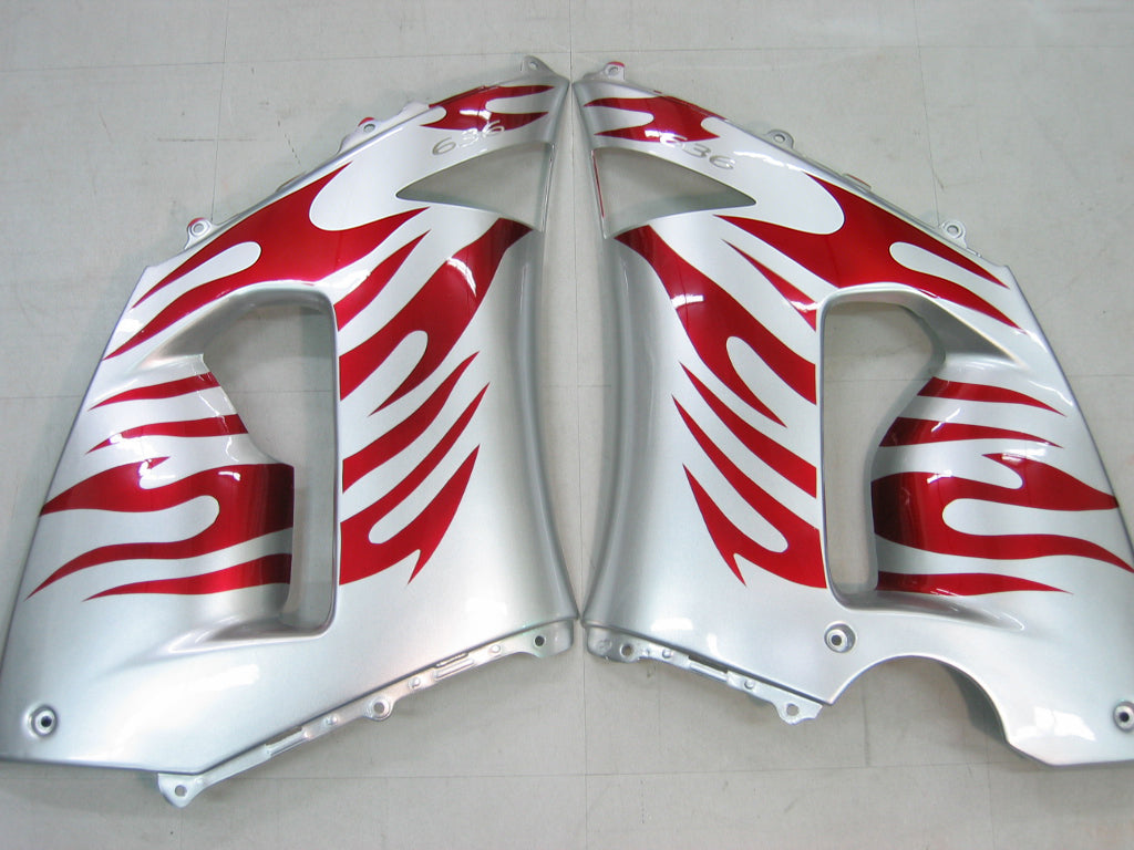 Carénages Amotopart 2005-2006 Kawasaki ZX6R 636 Silver &amp; Red Flame Ninja Generic