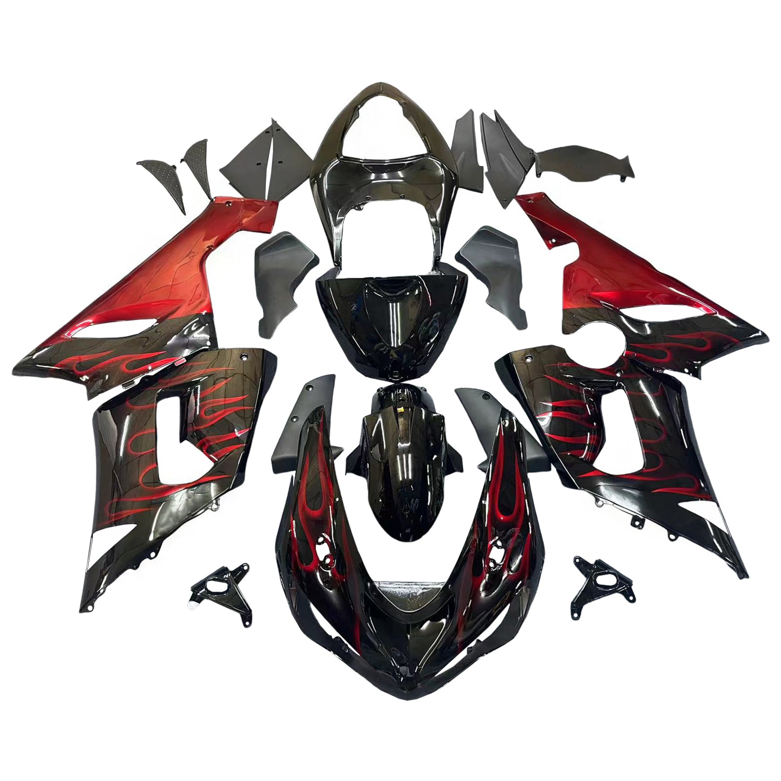 Carénages Amotopart 2005-2006 Kawasaki ZX6R 636 Black &amp; Red Flame Ninja Generic