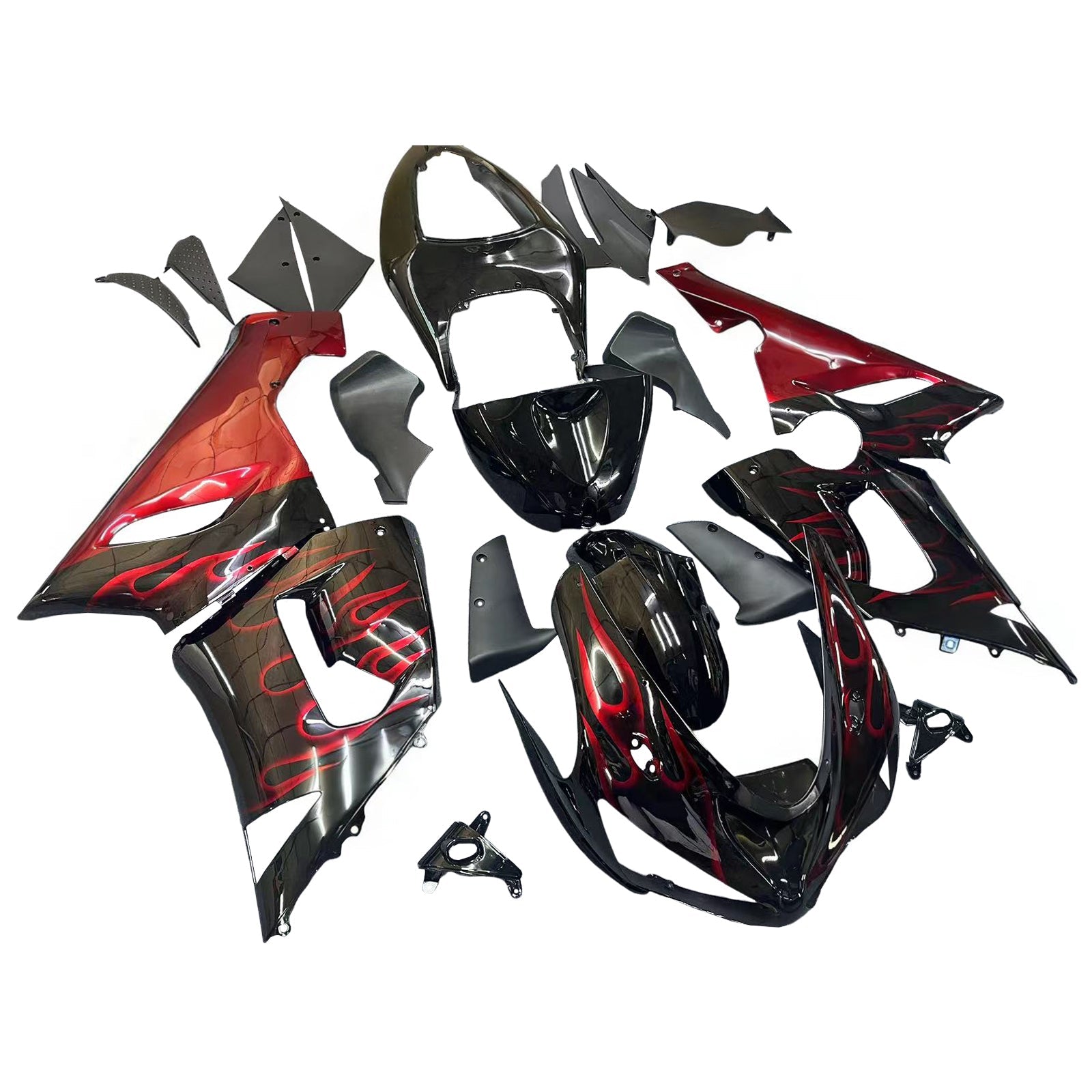 Carénages Amotopart 2005-2006 Kawasaki ZX6R 636 Black &amp; Red Flame Ninja Generic