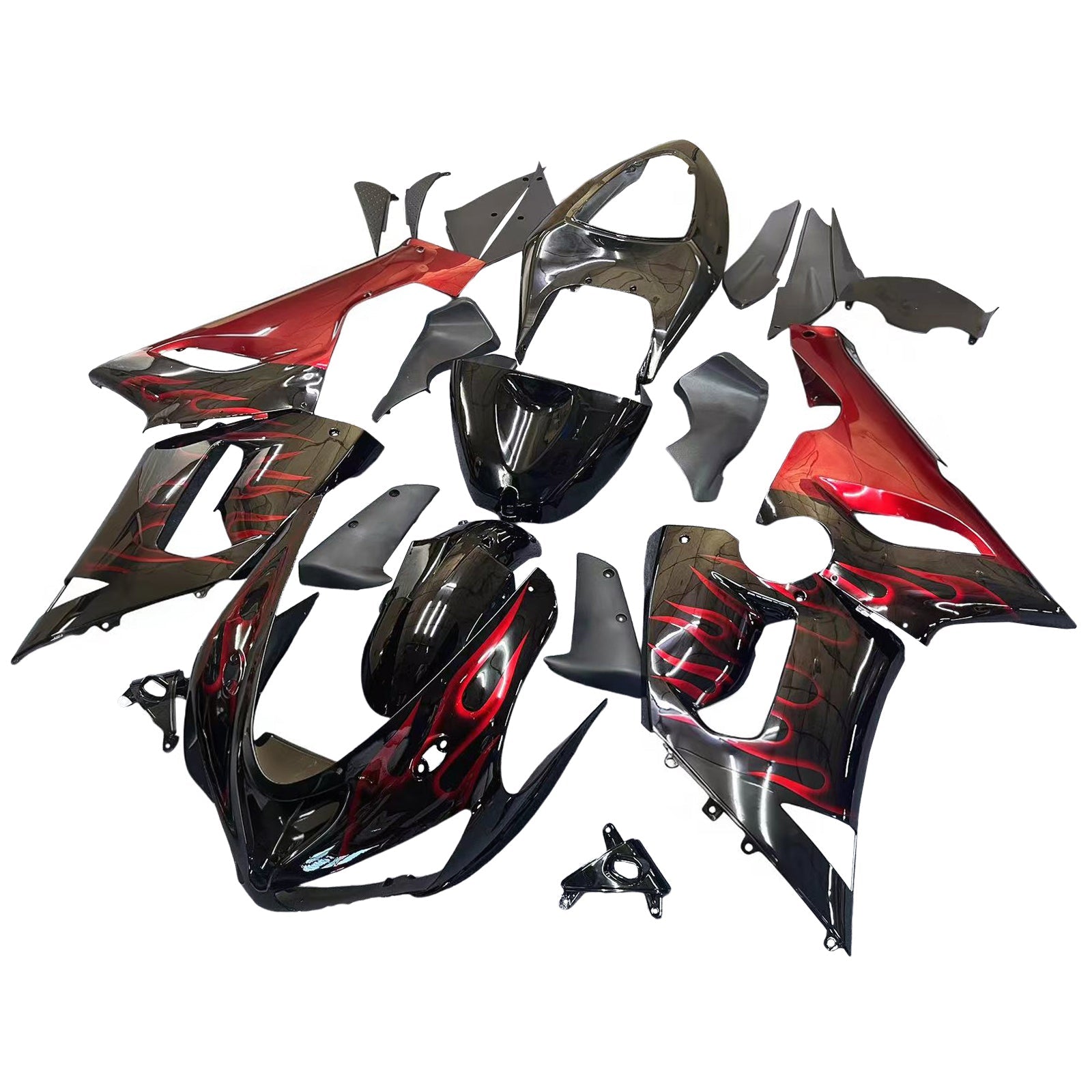 Carénages Amotopart 2005-2006 Kawasaki ZX6R 636 Black &amp; Red Flame Ninja Generic