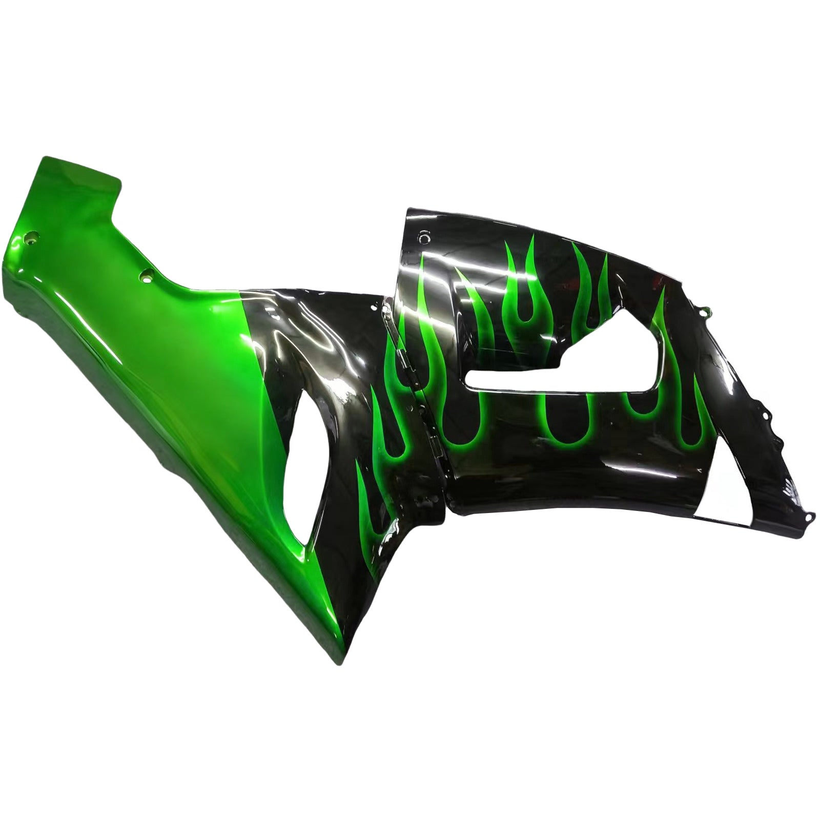 Carénages Amotopart 2005-2006 Kawasaki ZX6R 636 Black &amp; Green Flame Ninja Generic