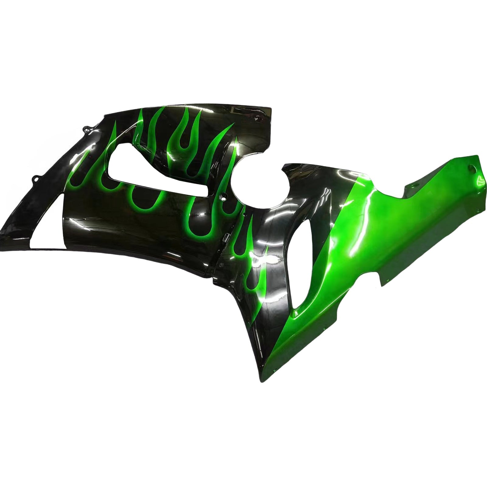 Carénages Amotopart 2005-2006 Kawasaki ZX6R 636 Black &amp; Green Flame Ninja Generic
