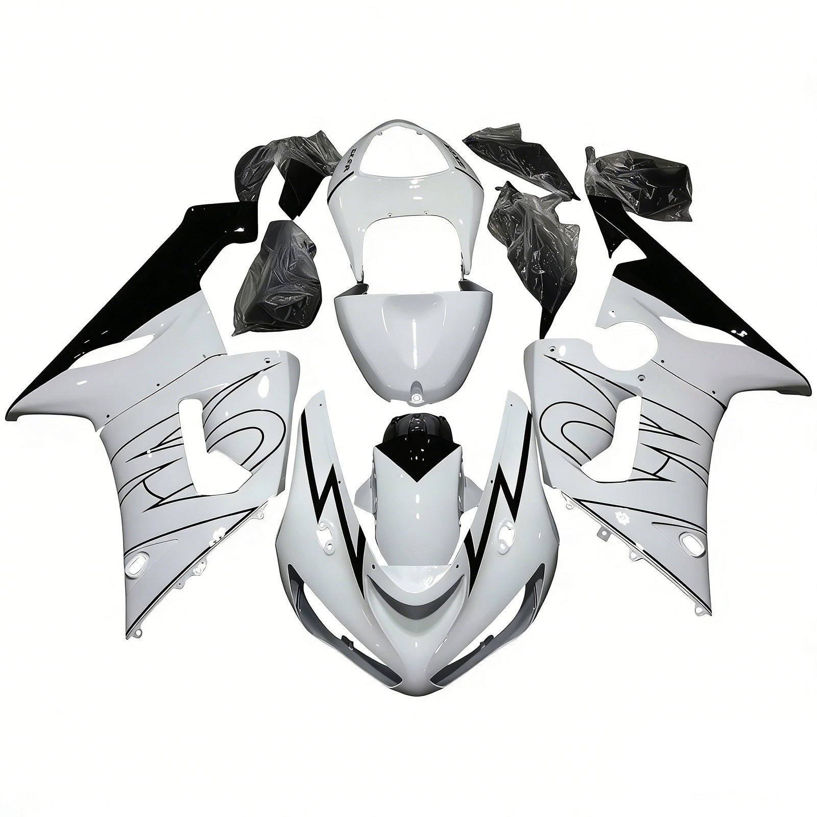 Carénages Amotopart 2005-2006 Kawasaki ZX6R 636 Blanc Noir Corona Generic