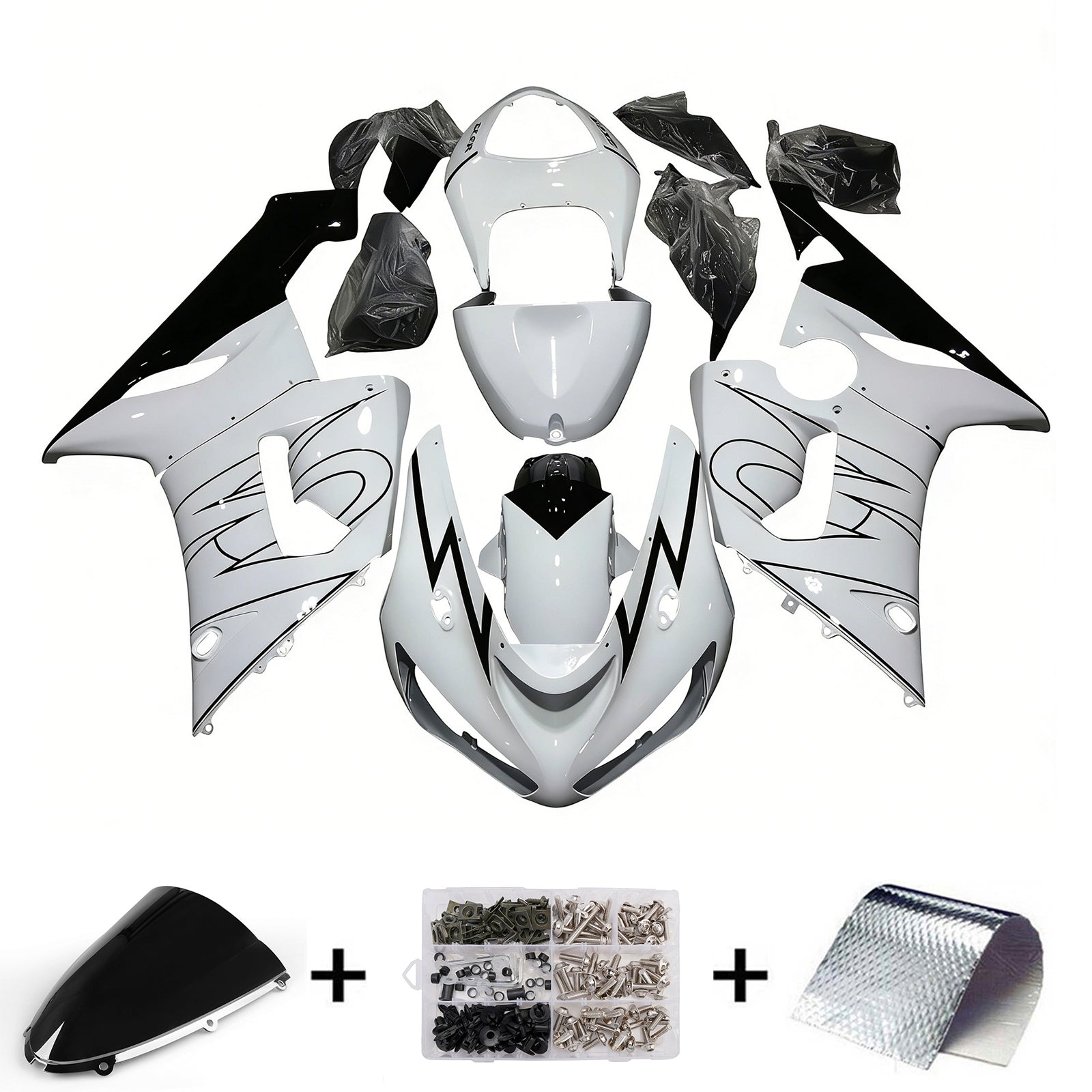 Carénages Amotopart 2005-2006 Kawasaki ZX6R 636 Blanc Noir Corona Generic
