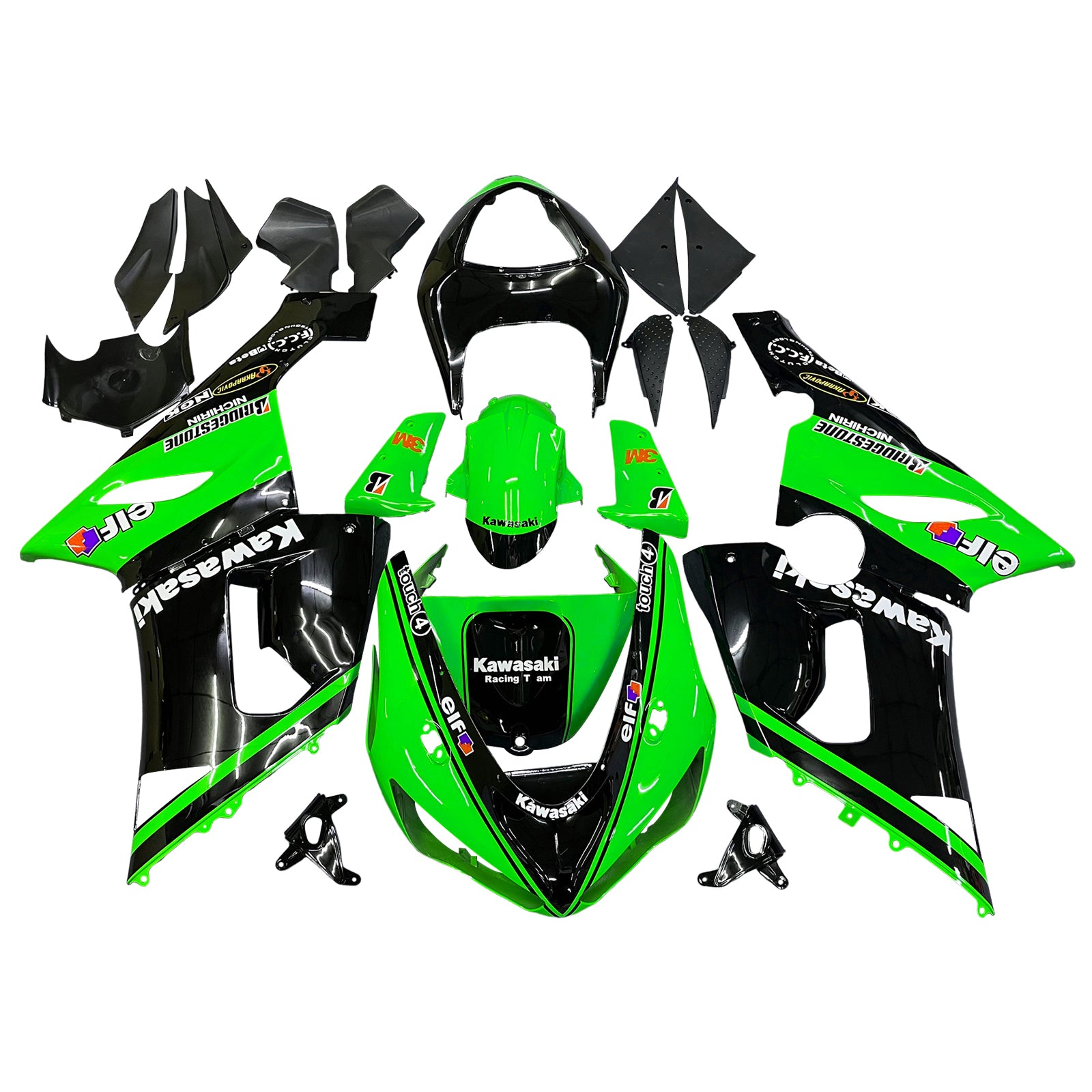 Carenados Amotopart 2005-2006 Kawasaki ZX6R 636 Verde Negro Kawasaki Genérico