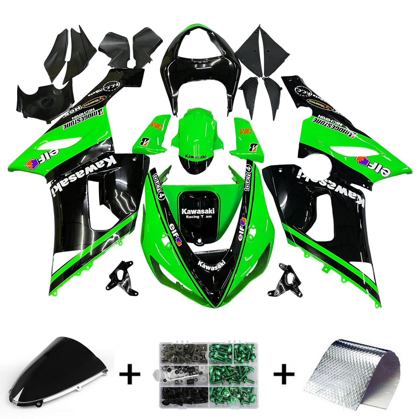 Carenados Amotopart 2005-2006 Kawasaki ZX6R 636 Verde Negro Kawasaki Genérico