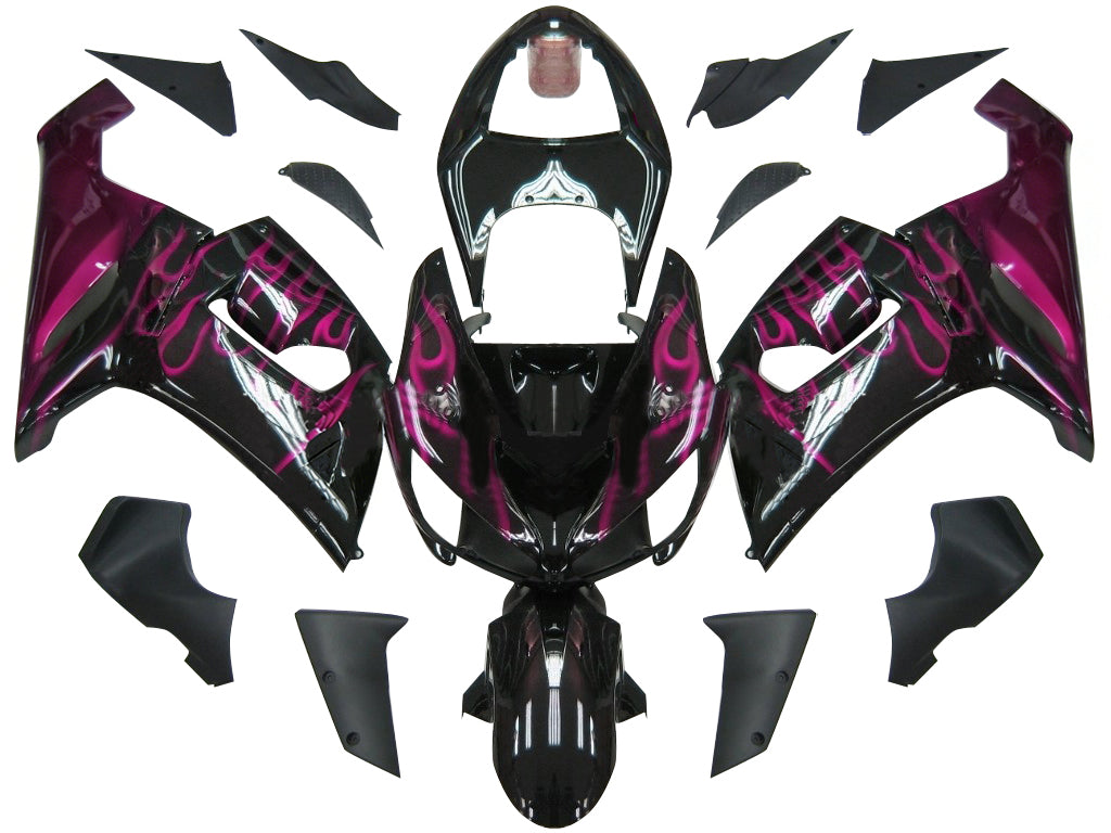 Carénages Amotopart 2005-2006 Kawasaki ZX6R 636 Black &amp; Purple Flame Ninja Generic