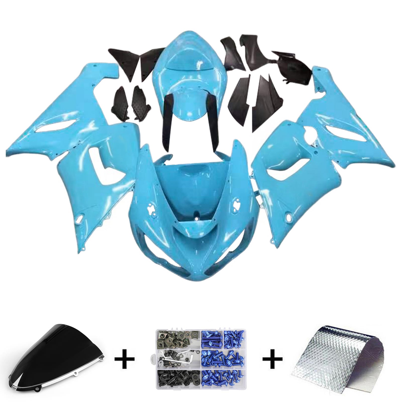 Amotopart Kawasaki ZX6R 636 2005-2006 Kit Carénage Carrosserie Plastique ABS