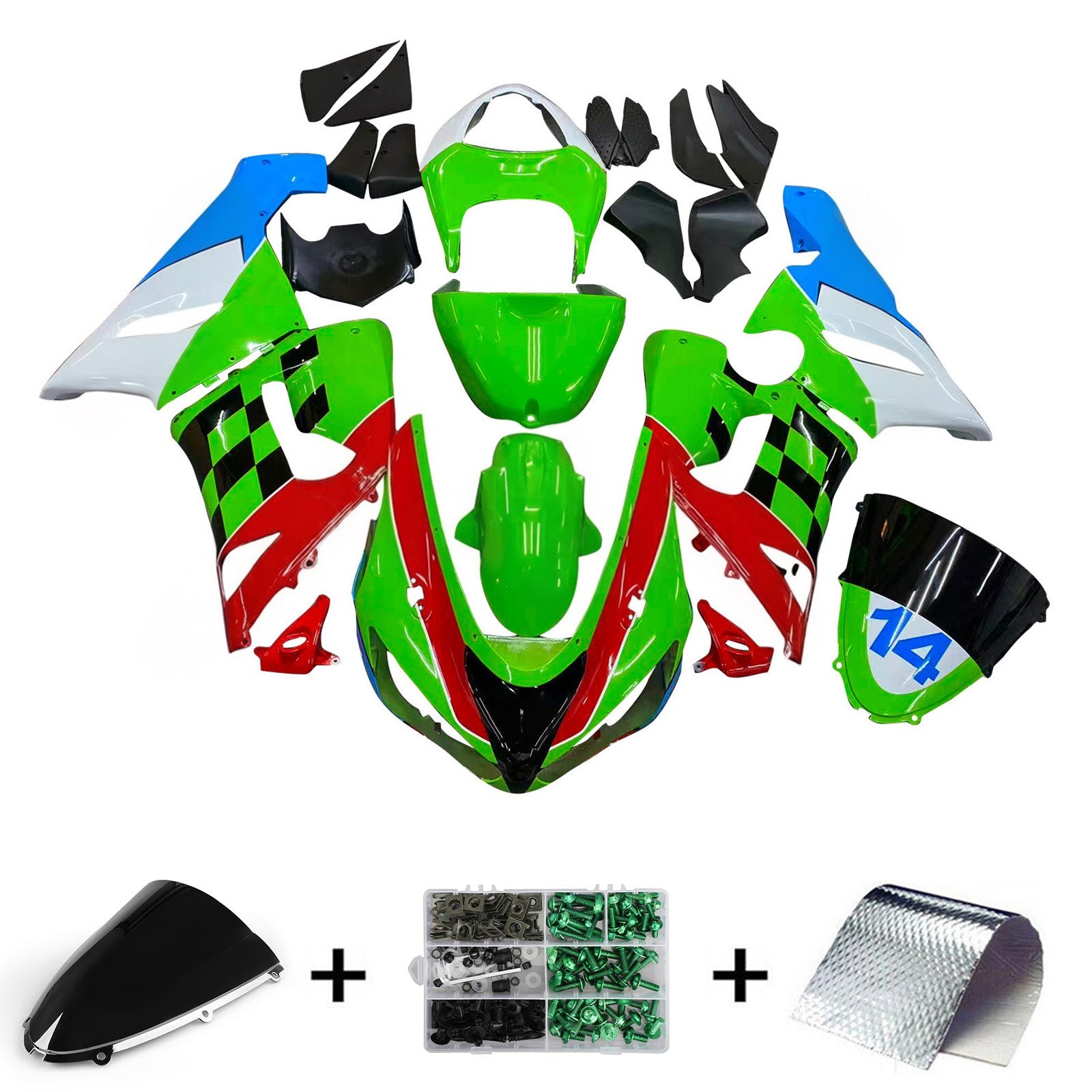 Amotopart Kawasaki ZX6R 636 2005-2006 Kit carena carrozzeria in plastica ABS