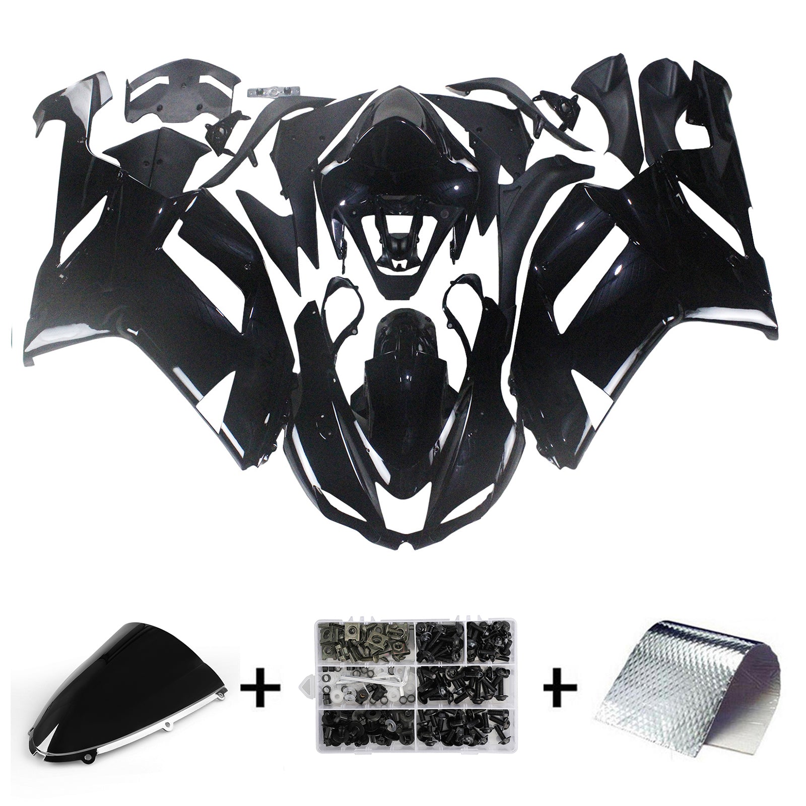 Carénages Amotopart 2007-2008 Kawasaki ZX6R ZX636 Noir Ninja Generic