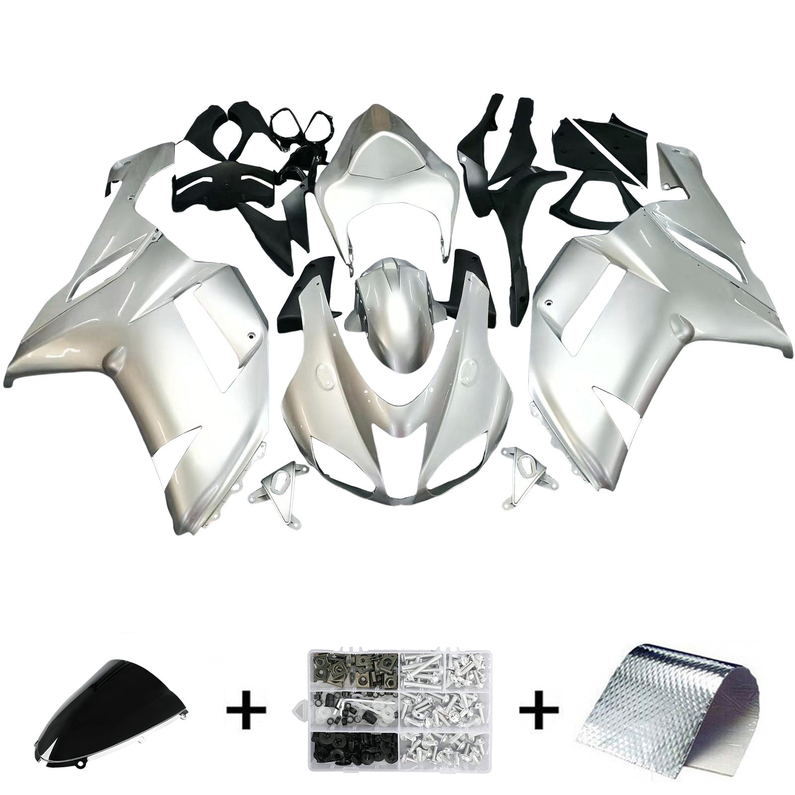Carénages Amotopart 2007-2008 Kawasaki ZX6R ZX636 Silver Ninja Generic
