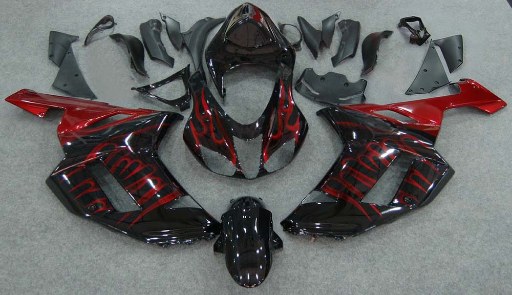Carénages Amotopart 2007-2008 Kawasaki ZX6R ZX636 Black &amp; Red Flame Ninja Generic