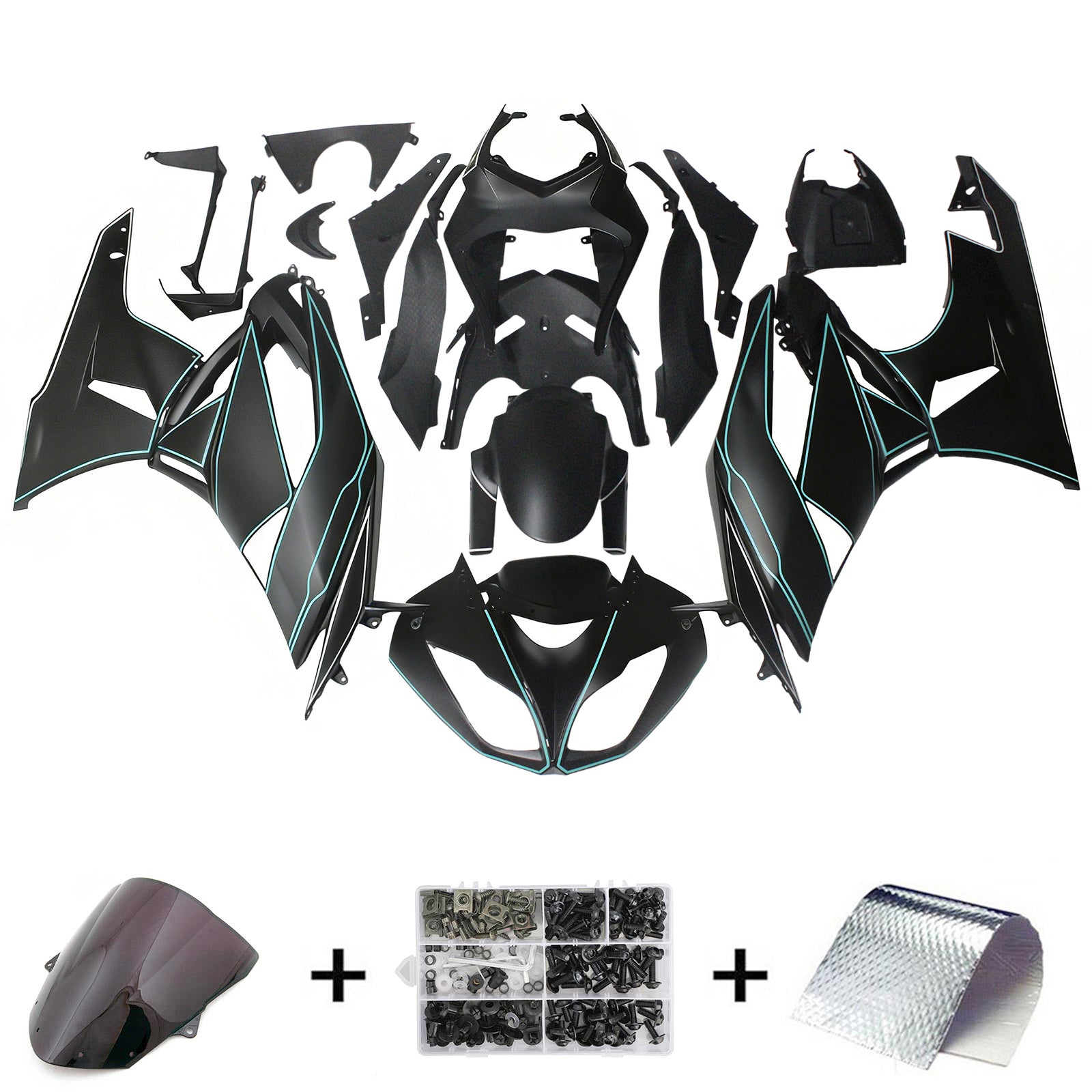 Amotopart Kawasaki ZX6R 636 2009-2012 Kit Carénage Carrosserie Plastique ABS