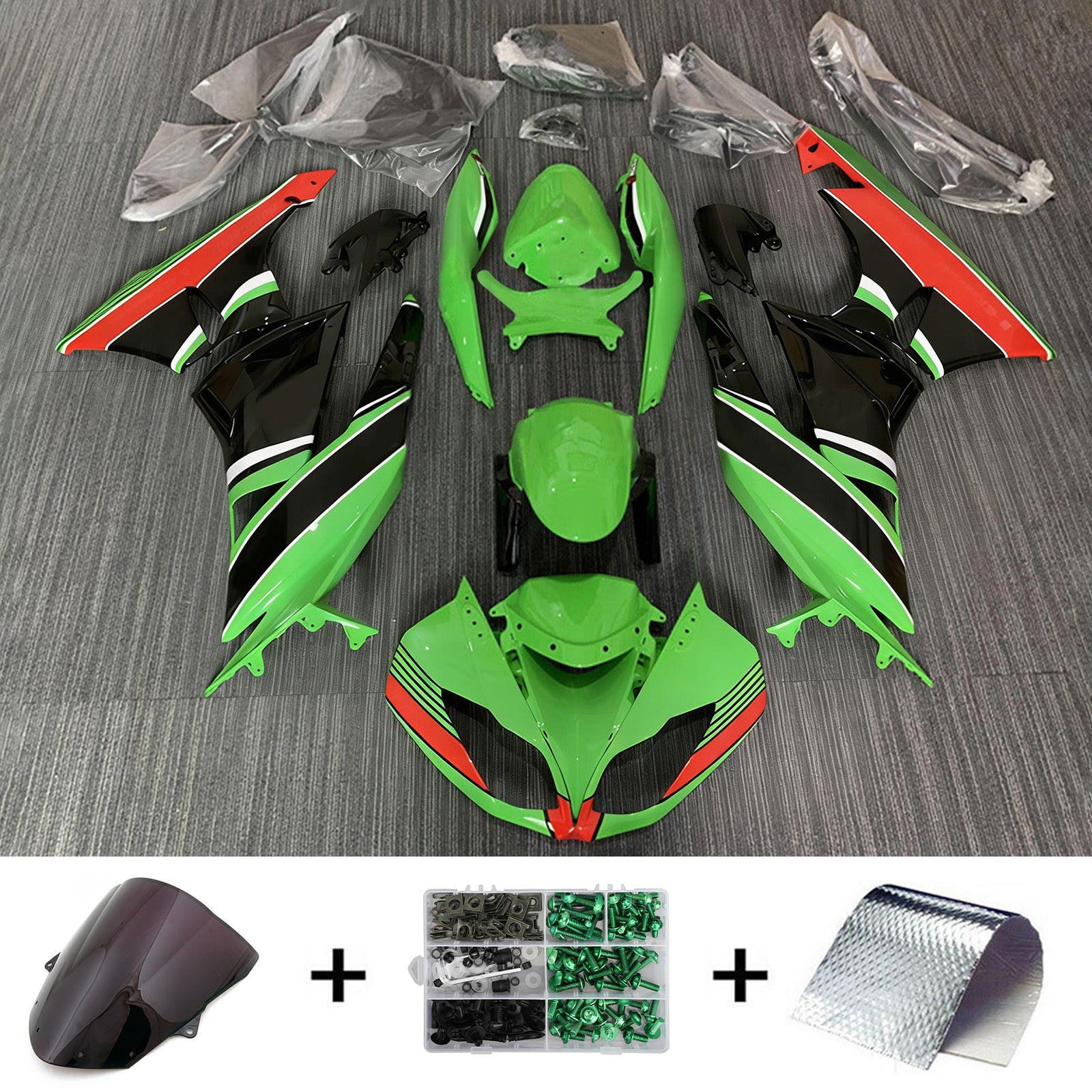 Amotopart Kawasaki ZX6R 636 2009-2012 Kit Carénage Carrosserie Plastique ABS