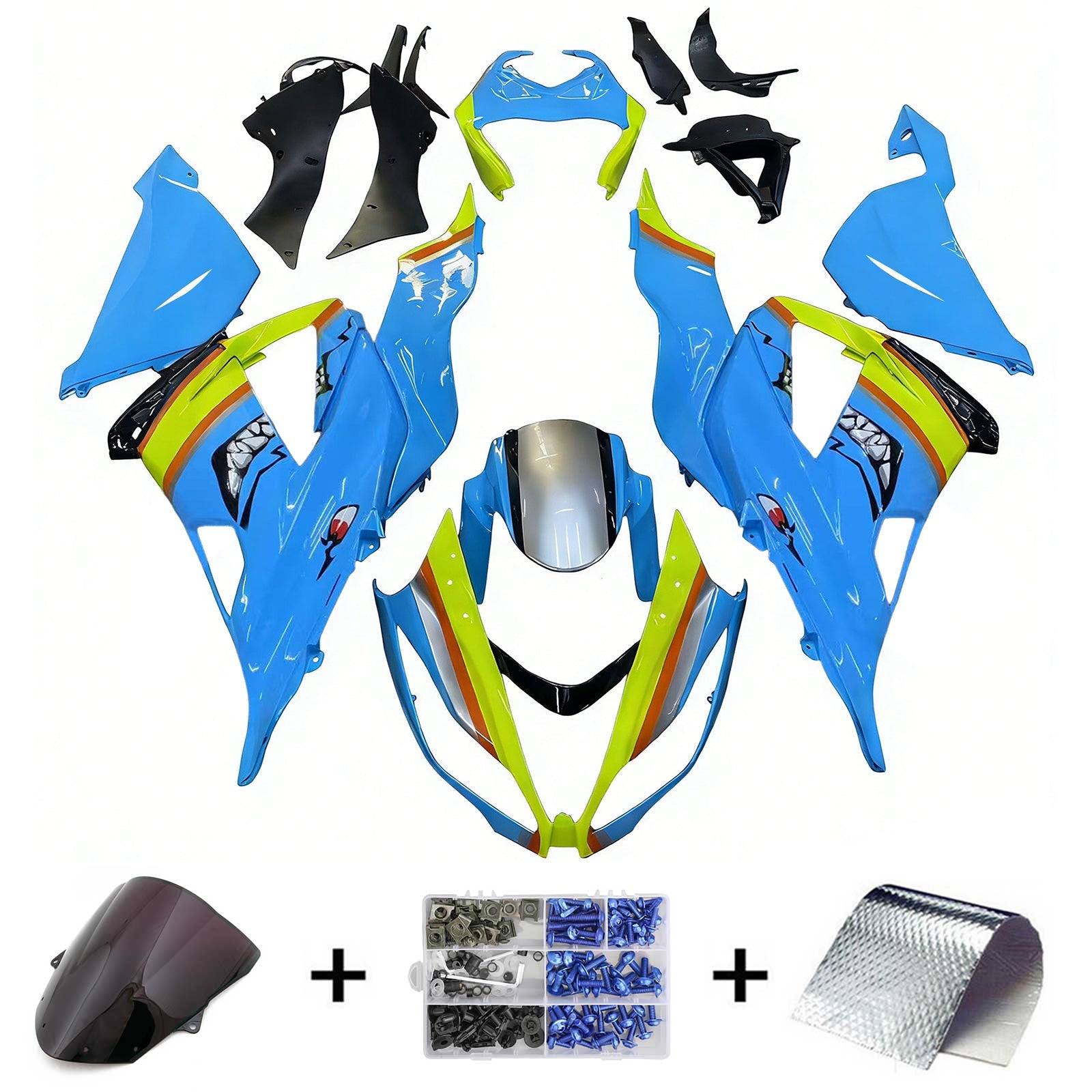 Amotopart Kawasaki ZX6R 636 2013-2018 Kit Carénage Carrosserie Plastique ABS