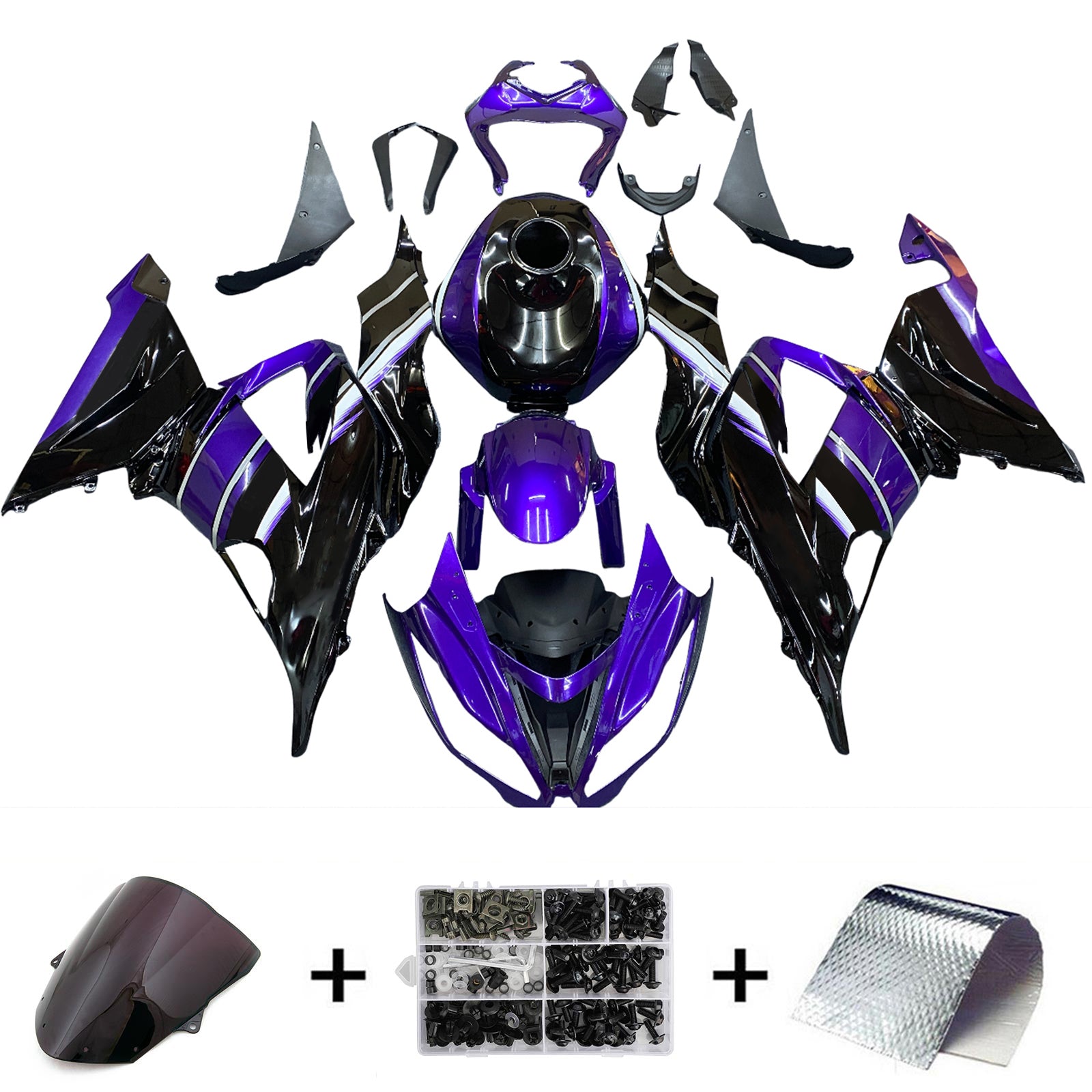 Amotopart Kawasaki ZX6R 636 2013-2018 Kit Carénage Carrosserie Plastique ABS