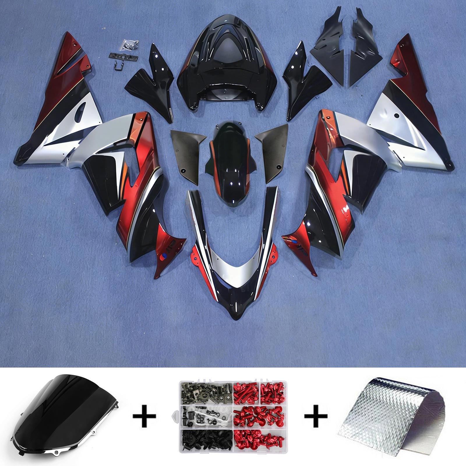 Amotopart Kawasaki ZX10R 2004-2005 Kit Carénage Carrosserie Plastique ABS