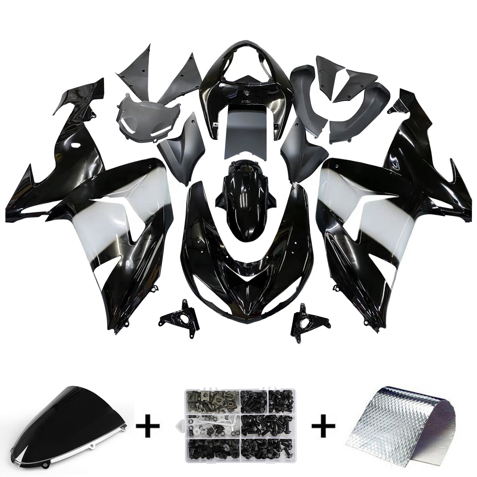 Amotopart pour Ninja ZX10R 2006-2007 Black West carrosserie carénage ABS moulé par Injection plastique ensemble 1 # générique