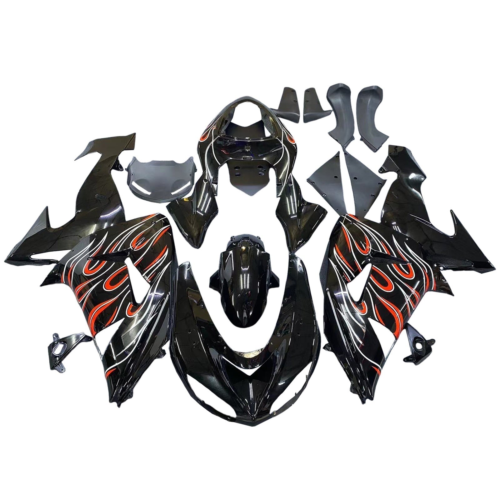 Carénages Amotopart 2006-2007 Kawasaki ZX 10R Noir Rouge Flame Generic