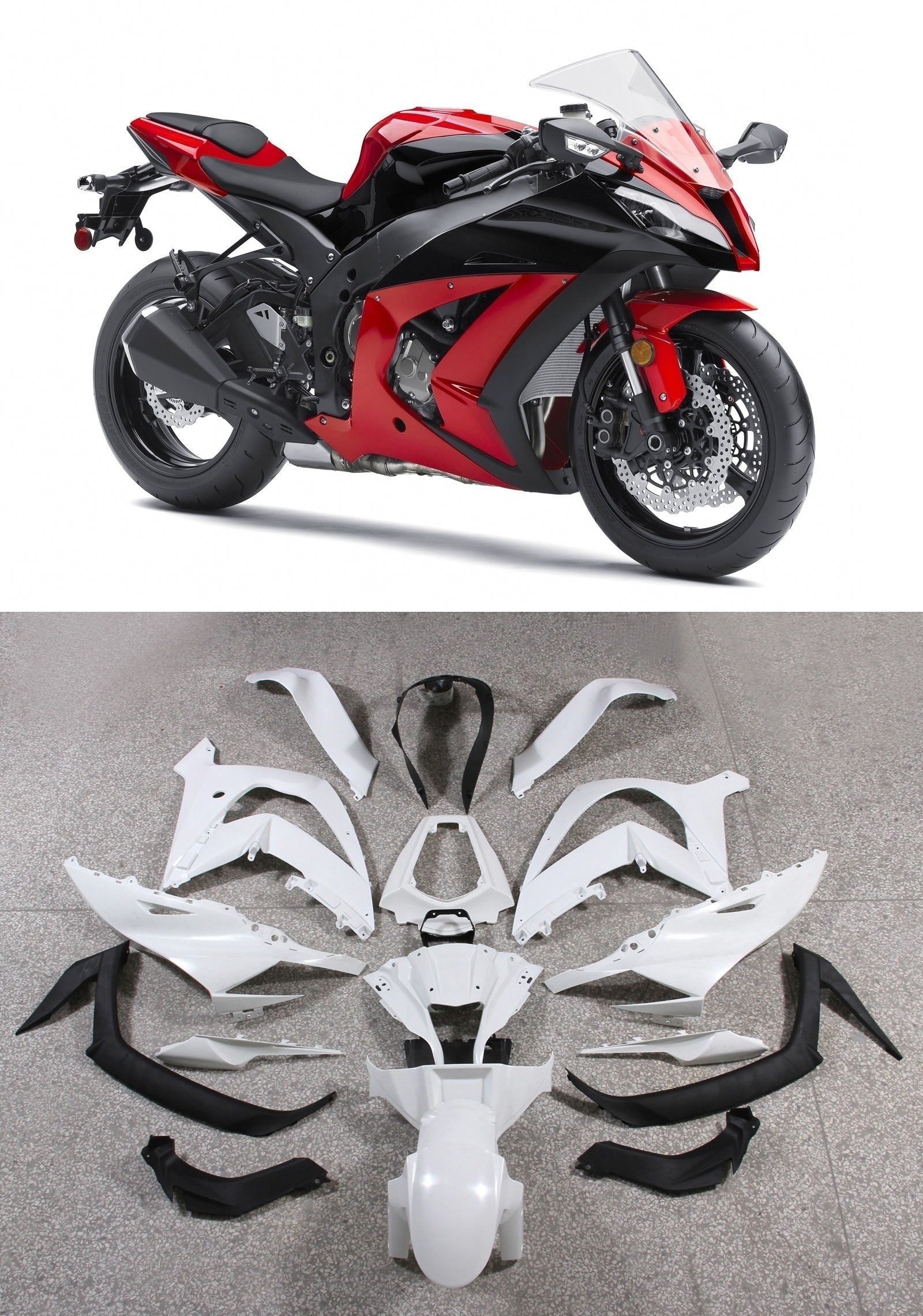 Amotopart Carene 2011-2015 Plastiche Kawasaki ZX10R Ninja Rosso Generico