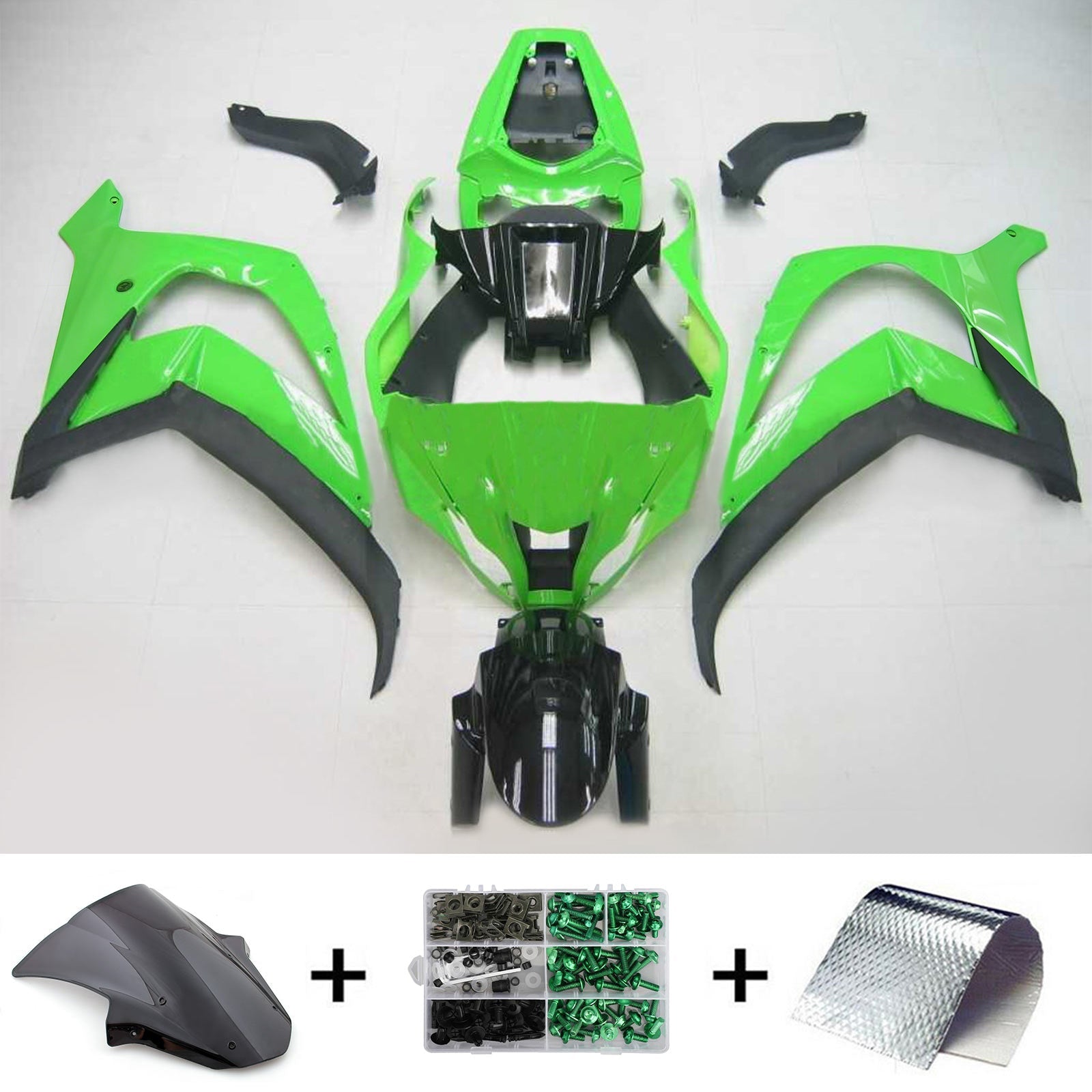 Amotopart para Ninja ZX10R 2011-2015 carenado de carrocería verde ABS plástico moldeado por inyección conjunto 5 # genérico