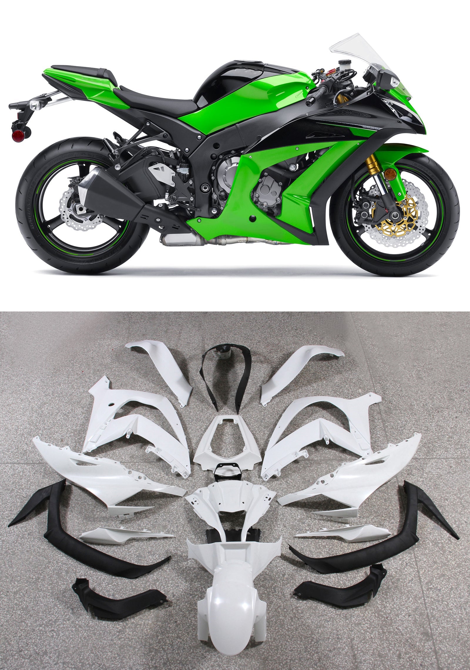 Amotopart para Ninja ZX10R 2011-2015 carenado de carrocería verde ABS plástico moldeado por inyección conjunto 5 # genérico