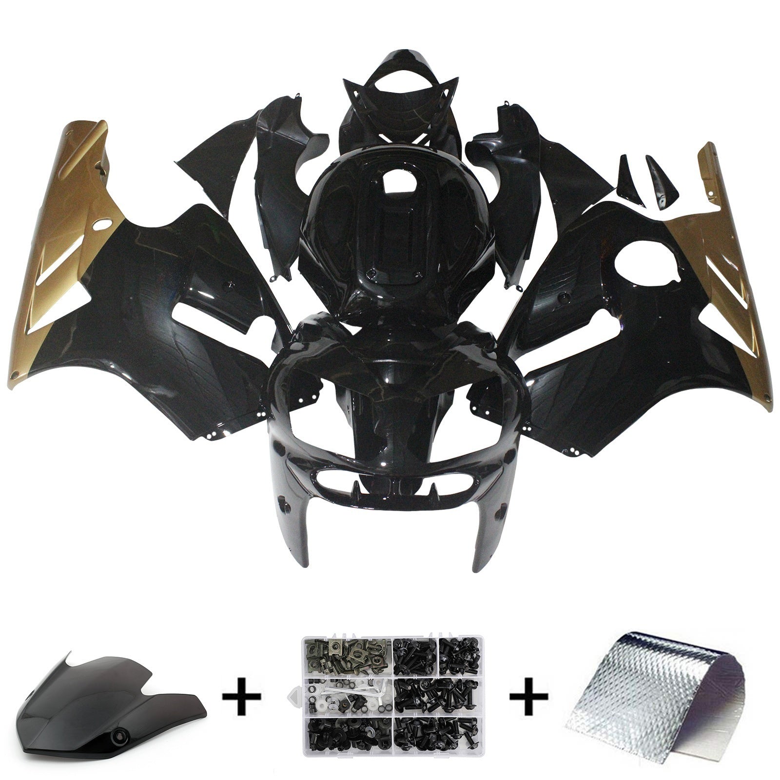 Amotopart Carénages Kawasaki ZX12R Ninja Noir &amp; Or ZX12R (2002-2005) Générique
