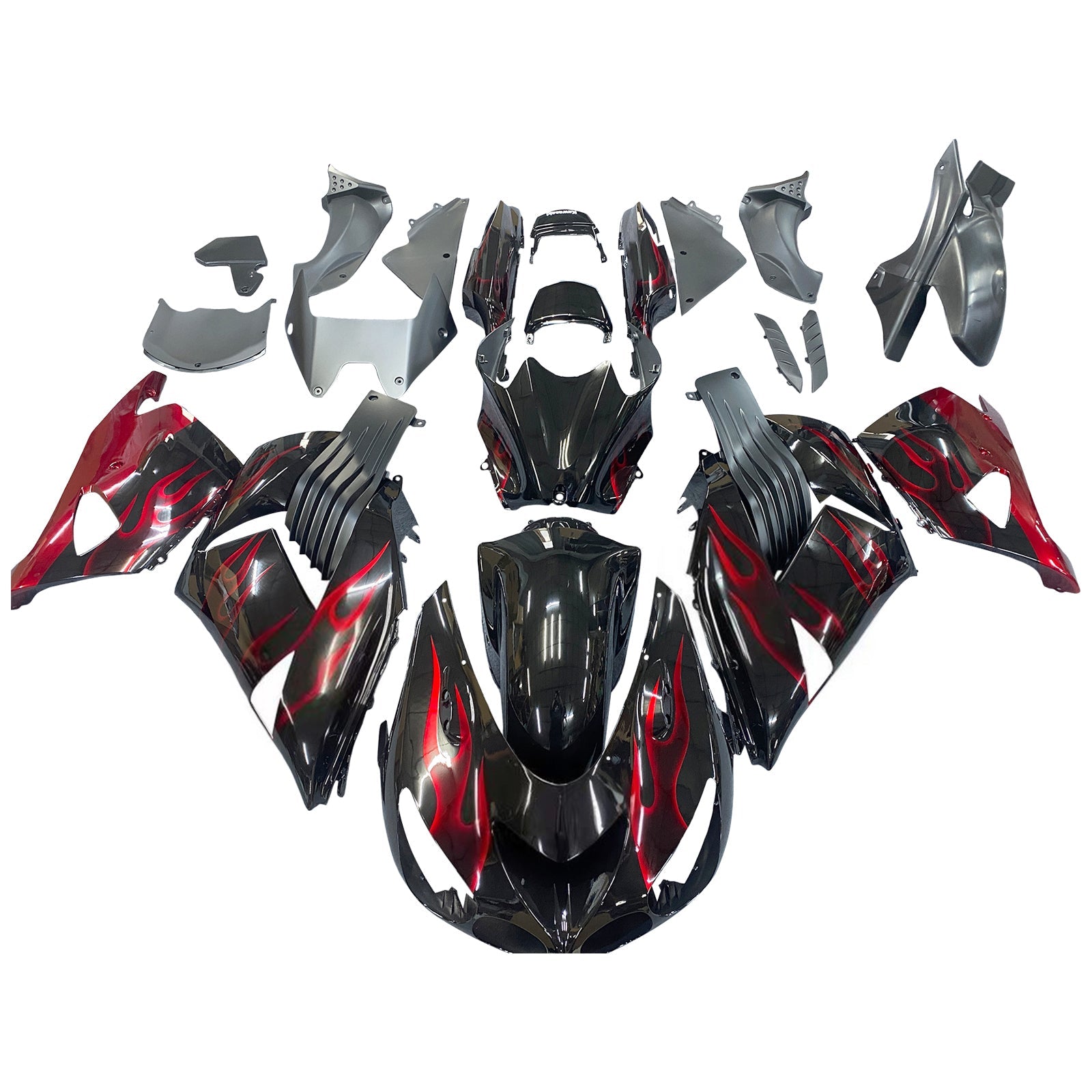 Ranges Amotopart 2006-2011 Kawasaki ZX14R črna in rdeča plamen ninja generična