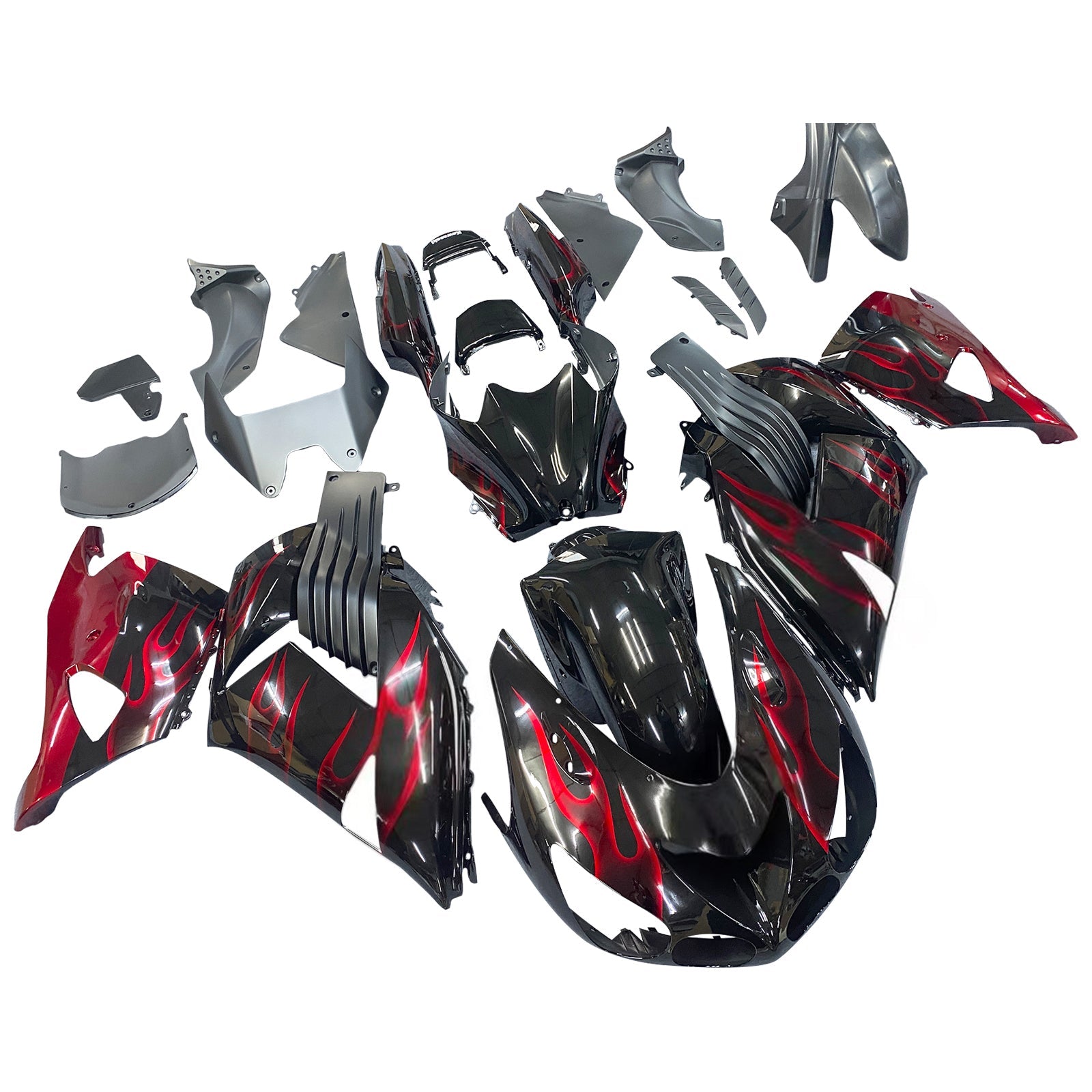 Ranges Amotopart 2006-2011 Kawasaki ZX14R črna in rdeča plamen ninja generična