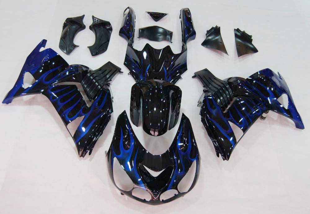 Amotopart pour Ninja ZX14R 2006-2011 noir et bleu flamme carrosserie carénage ABS moulé par Injection plastique ensemble 5 # générique