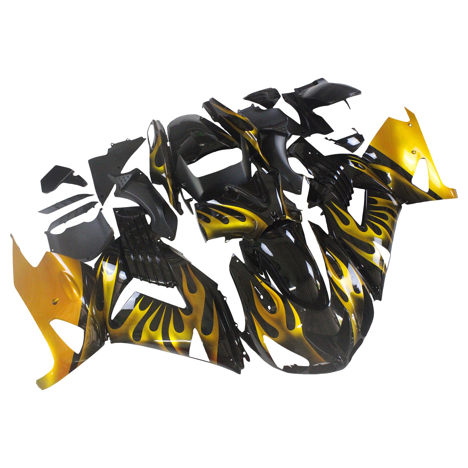 Amotopart pour Ninja ZX14R 2006-2011 noir et or flamme carrosserie carénage ABS moulé par Injection plastique ensemble 6 # générique