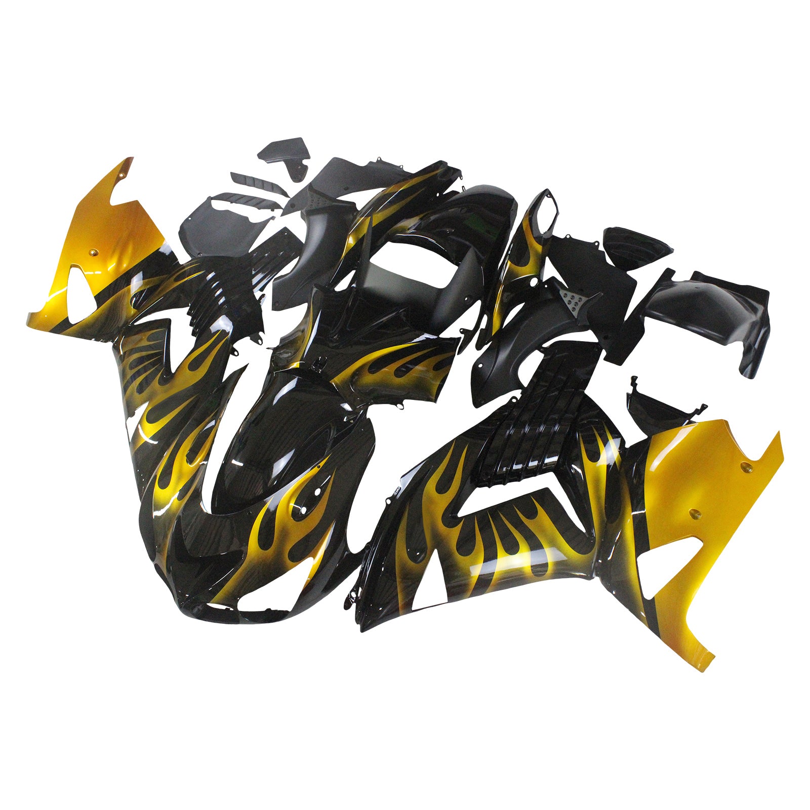 Amotopart pour Ninja ZX14R 2006-2011 noir et or flamme carrosserie carénage ABS moulé par Injection plastique ensemble 6 # générique