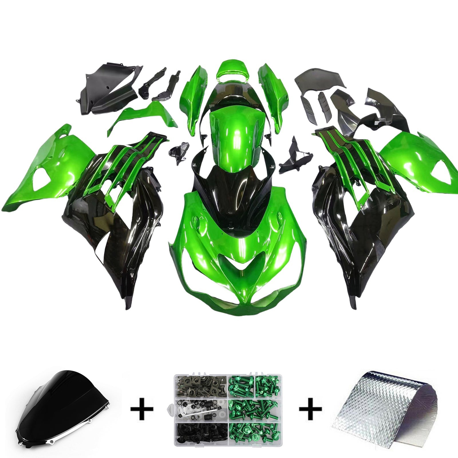 Amotopart pour Ninja ZX14R 2012-2021 vert noir carrosserie carénage ABS moulé par Injection plastique ensemble 10 # générique