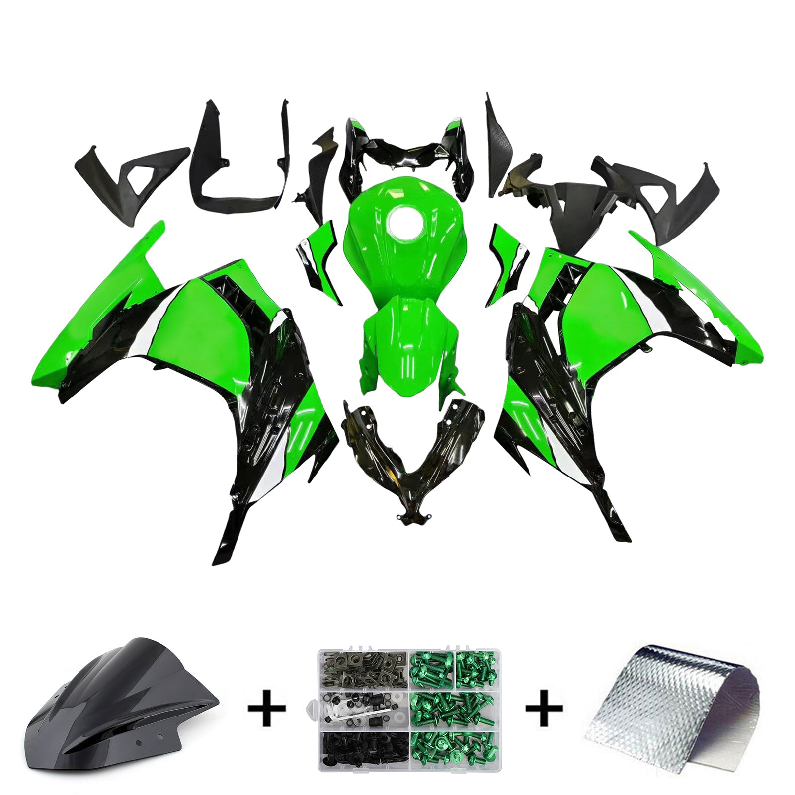 Amotopart Kawasaki EX300/Ninja300 2013-2017 Kit Carénage Carrosserie Plastique ABS