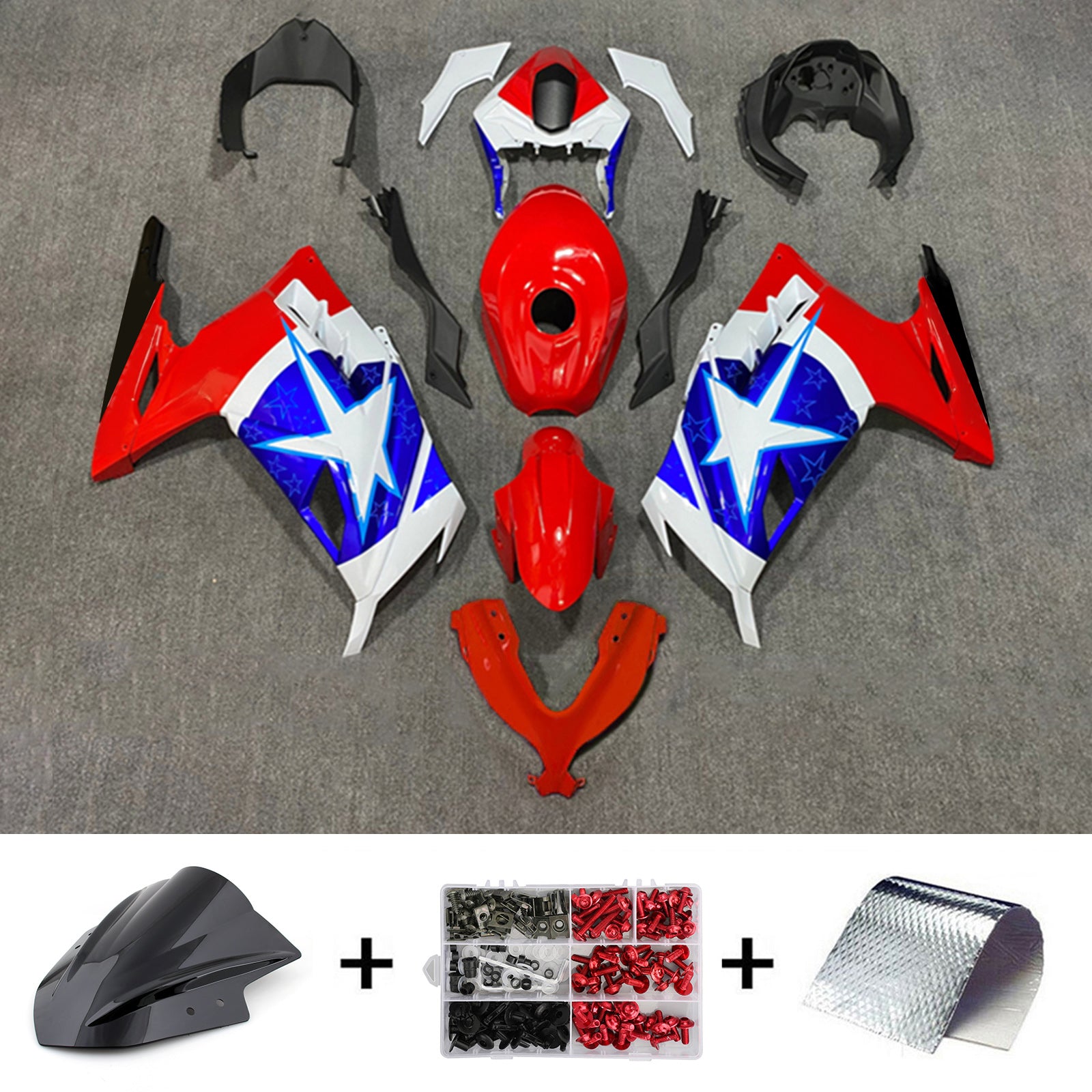 Amotopart Kawasaki EX300/Ninja 300 2013-2017 Kit carena carrozzeria in plastica ABS