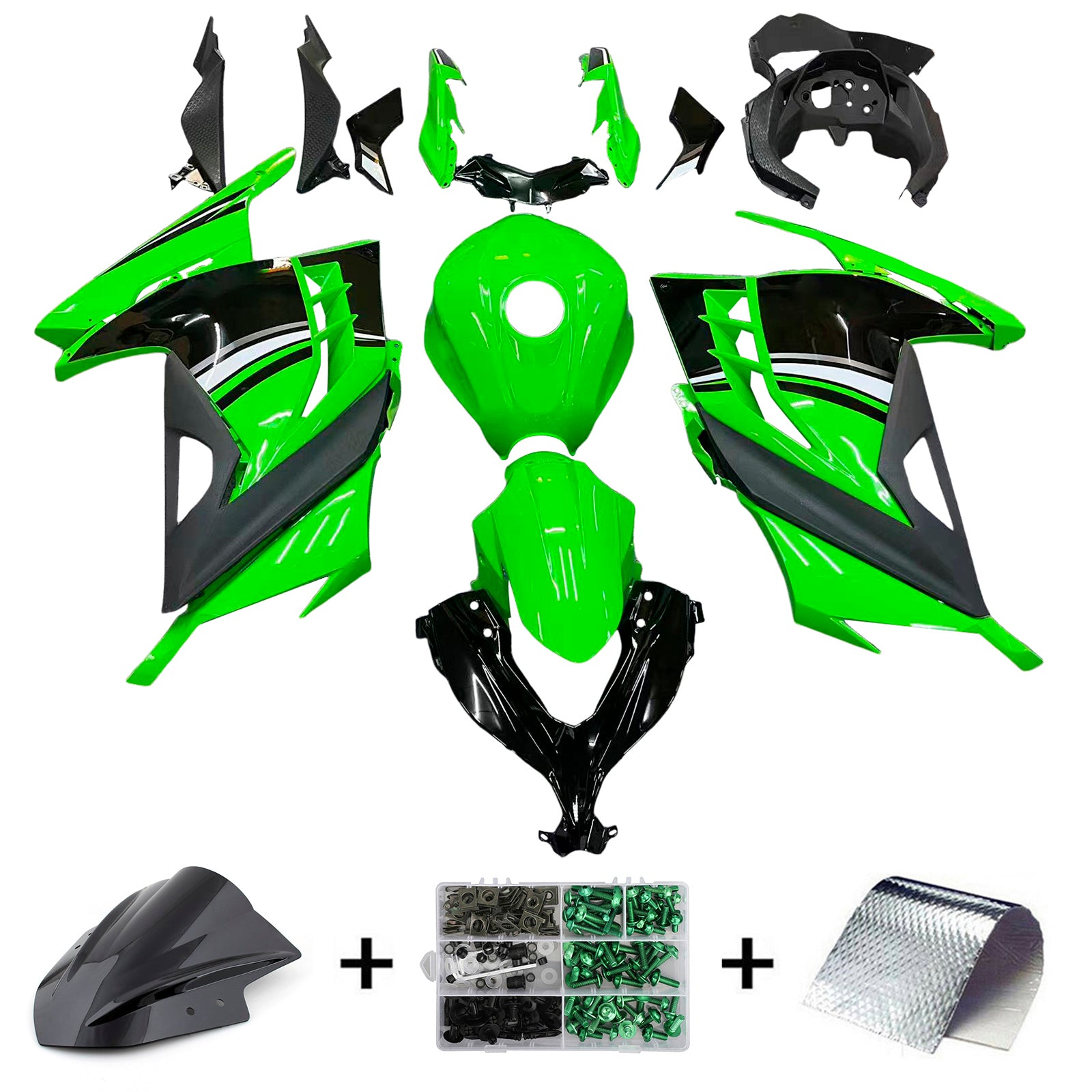 Amotopart Kawasaki EX300/Ninja300 2013-2017 Kit Carénage Carrosserie Plastique ABS